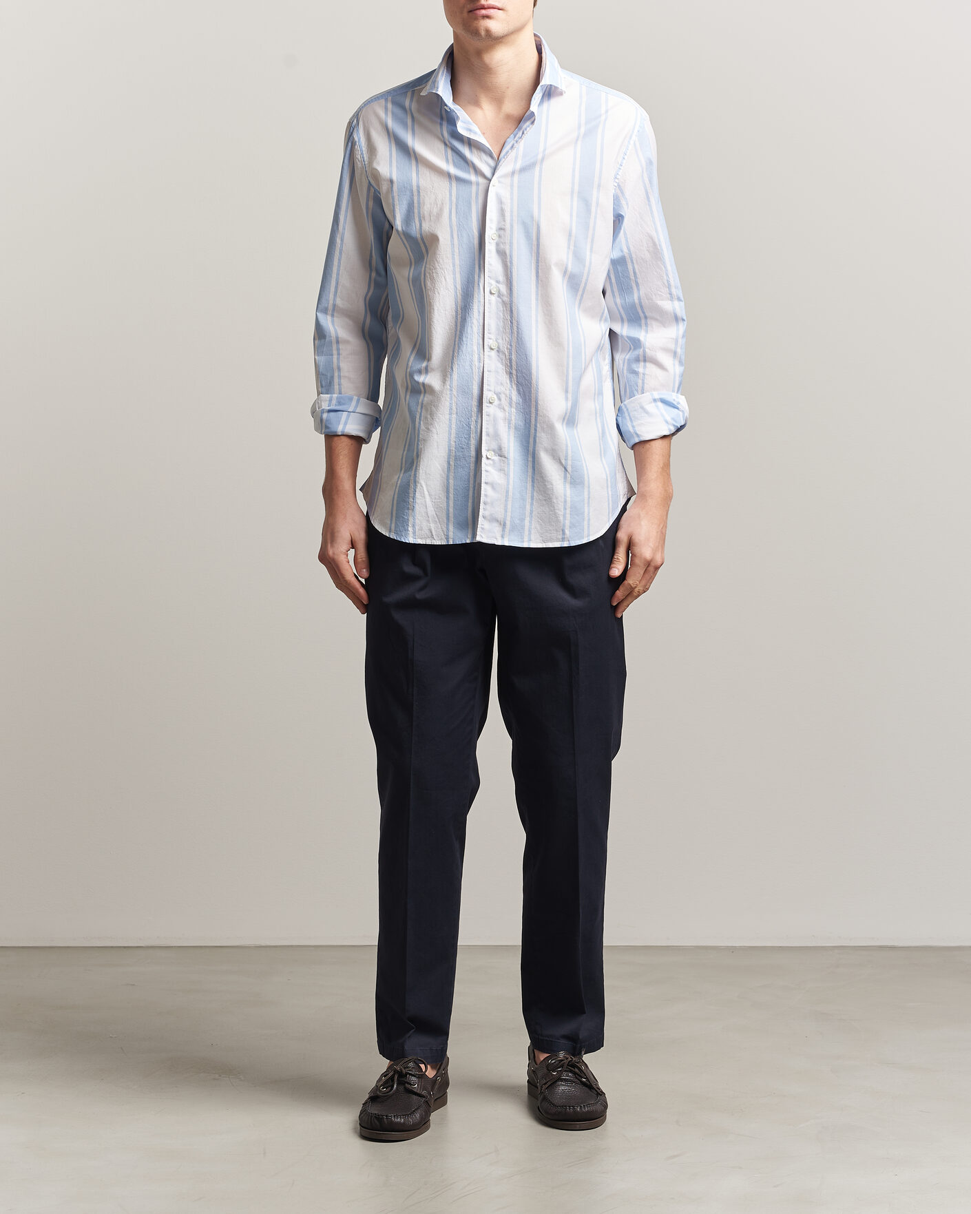 Hombres | Camisas | Stenströms | Regular Fit Thin Poplin Stripe Shirt Blue