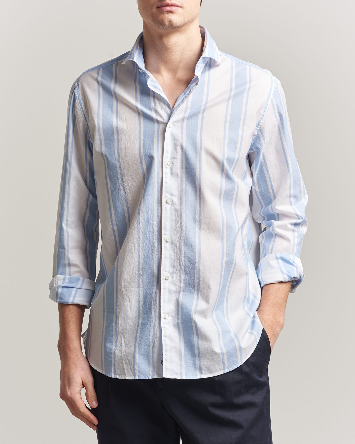 Hombres | Camisas | Stenströms | Regular Fit Thin Poplin Stripe Shirt Blue