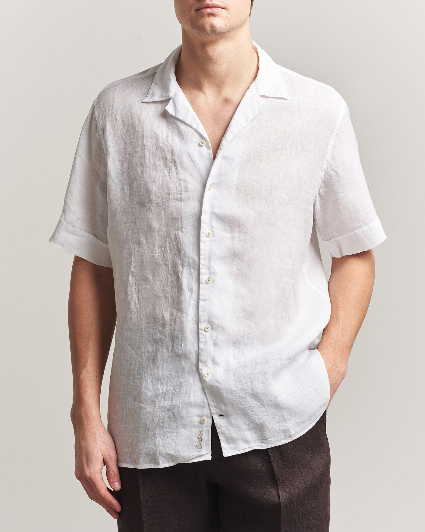 Hombres | Camisas | Stenströms | Short Sleeve Linen Shirt White