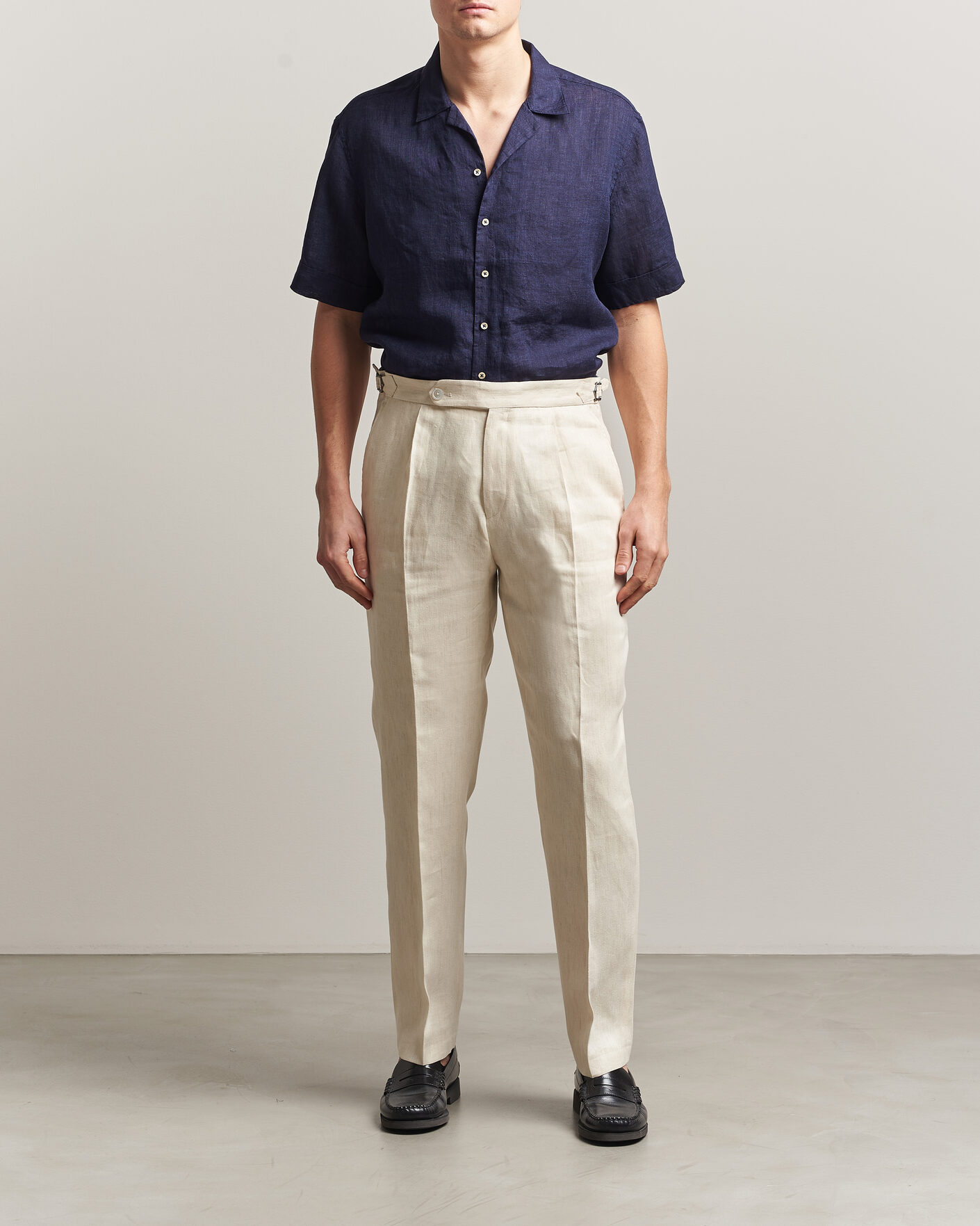 Hombres | Camisas | Stenströms | Short Sleeve Linen Shirt Navy