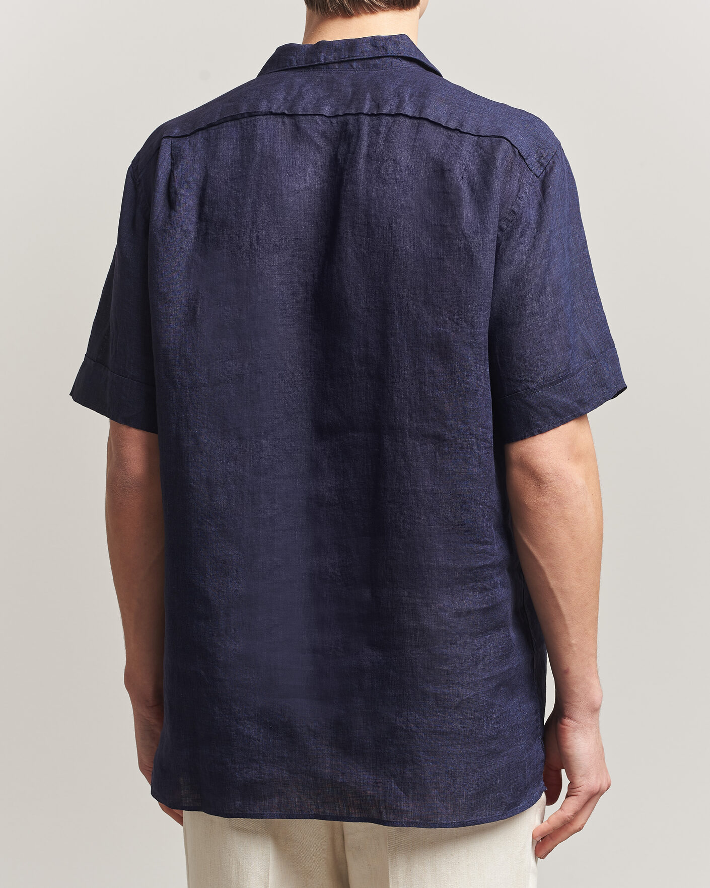 Hombres | Camisas | Stenströms | Short Sleeve Linen Shirt Navy