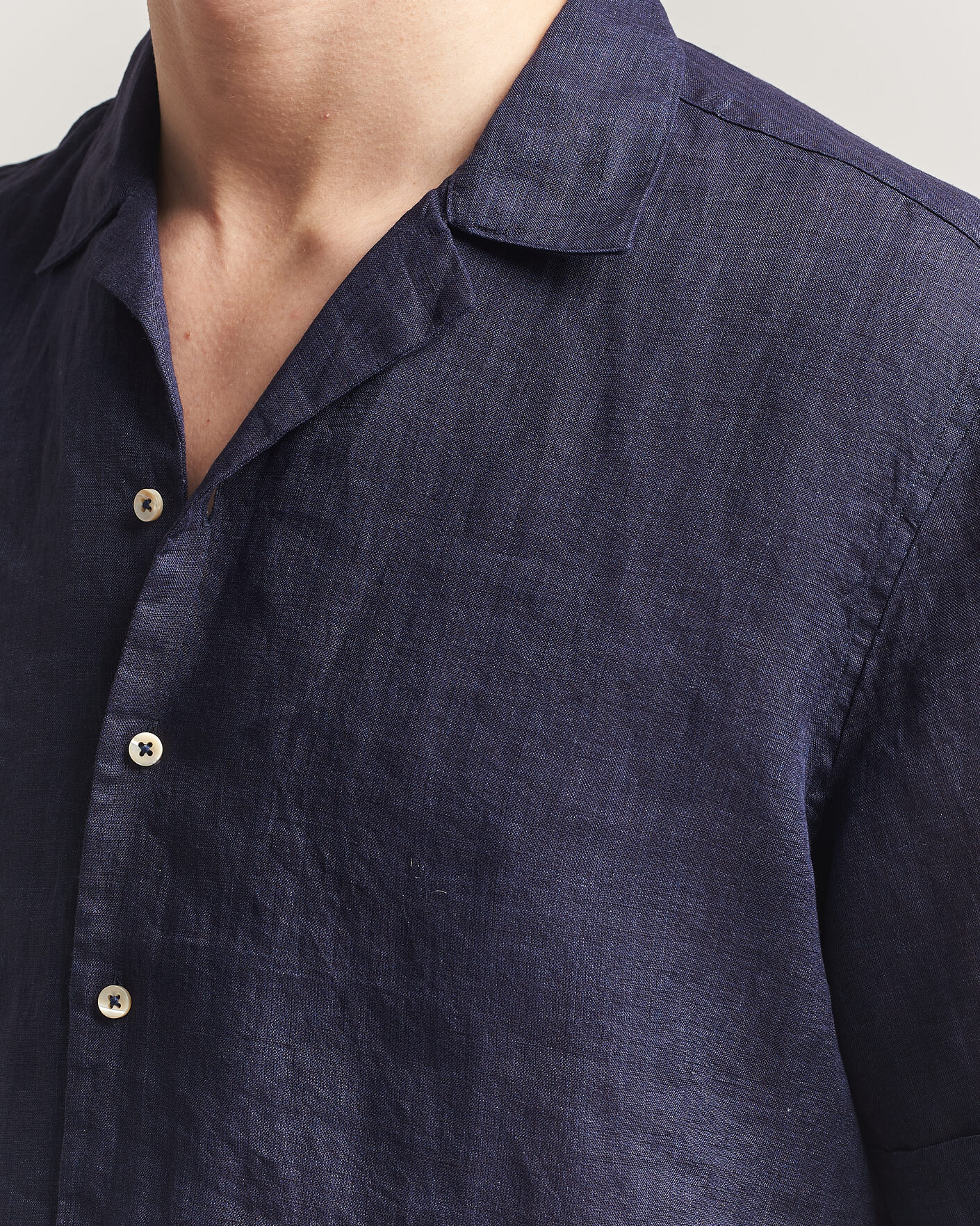 Hombres | Camisas | Stenströms | Short Sleeve Linen Shirt Navy