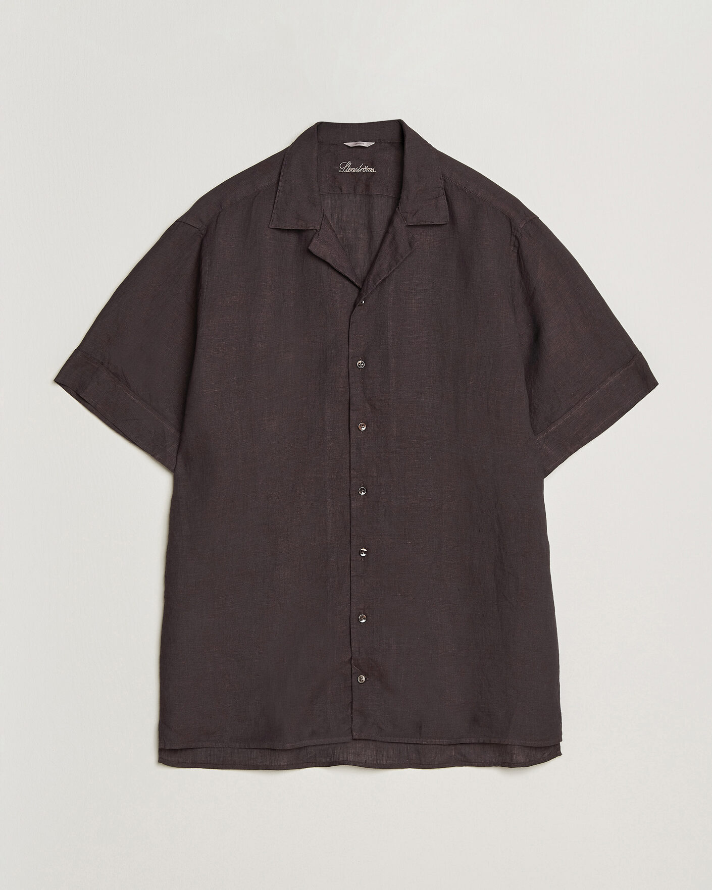 Hombres | Camisas | Stenströms | Short Sleeve Linen Shirt Dark Brown
