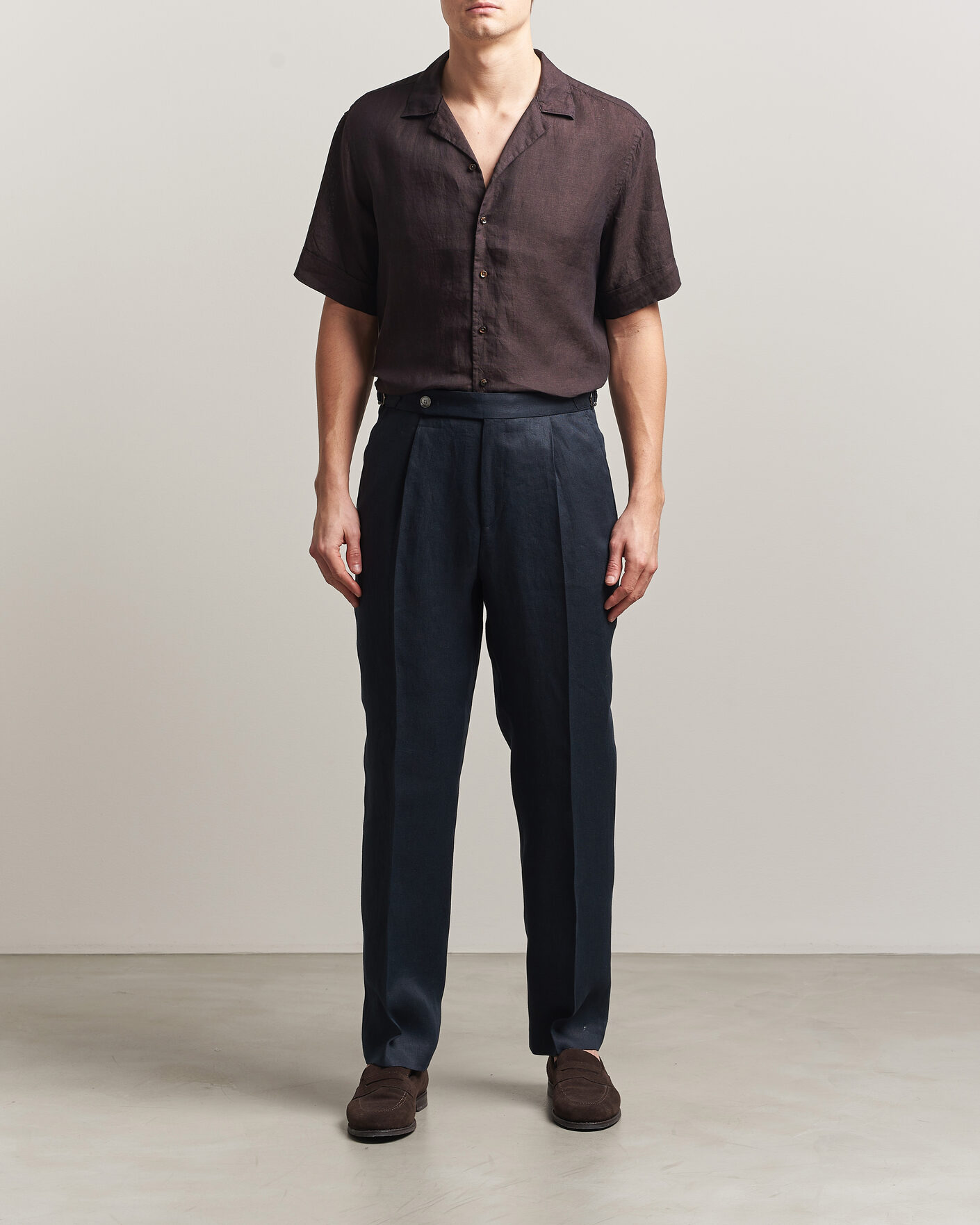 Hombres | Camisas | Stenströms | Short Sleeve Linen Shirt Dark Brown