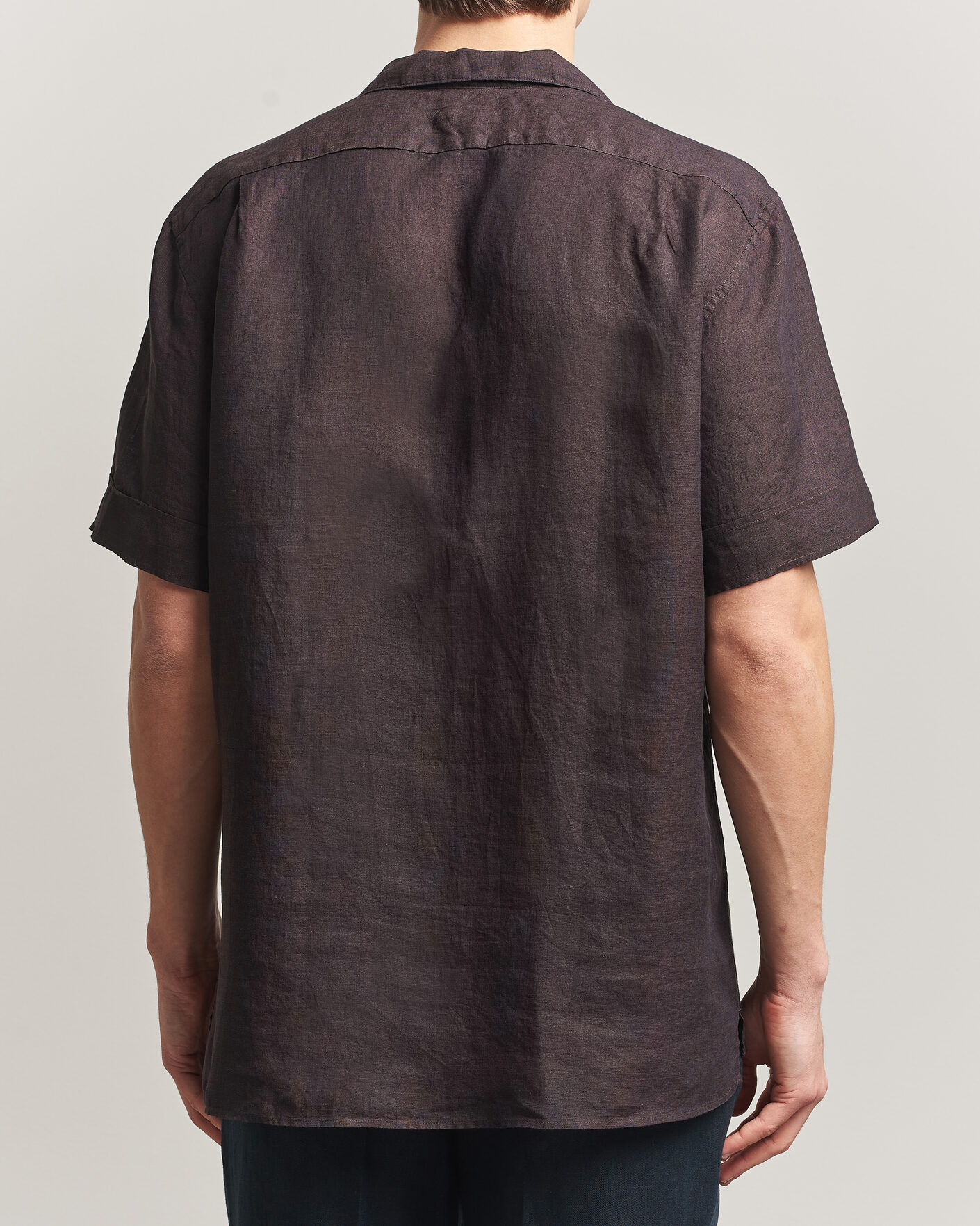 Hombres | Camisas | Stenströms | Short Sleeve Linen Shirt Dark Brown