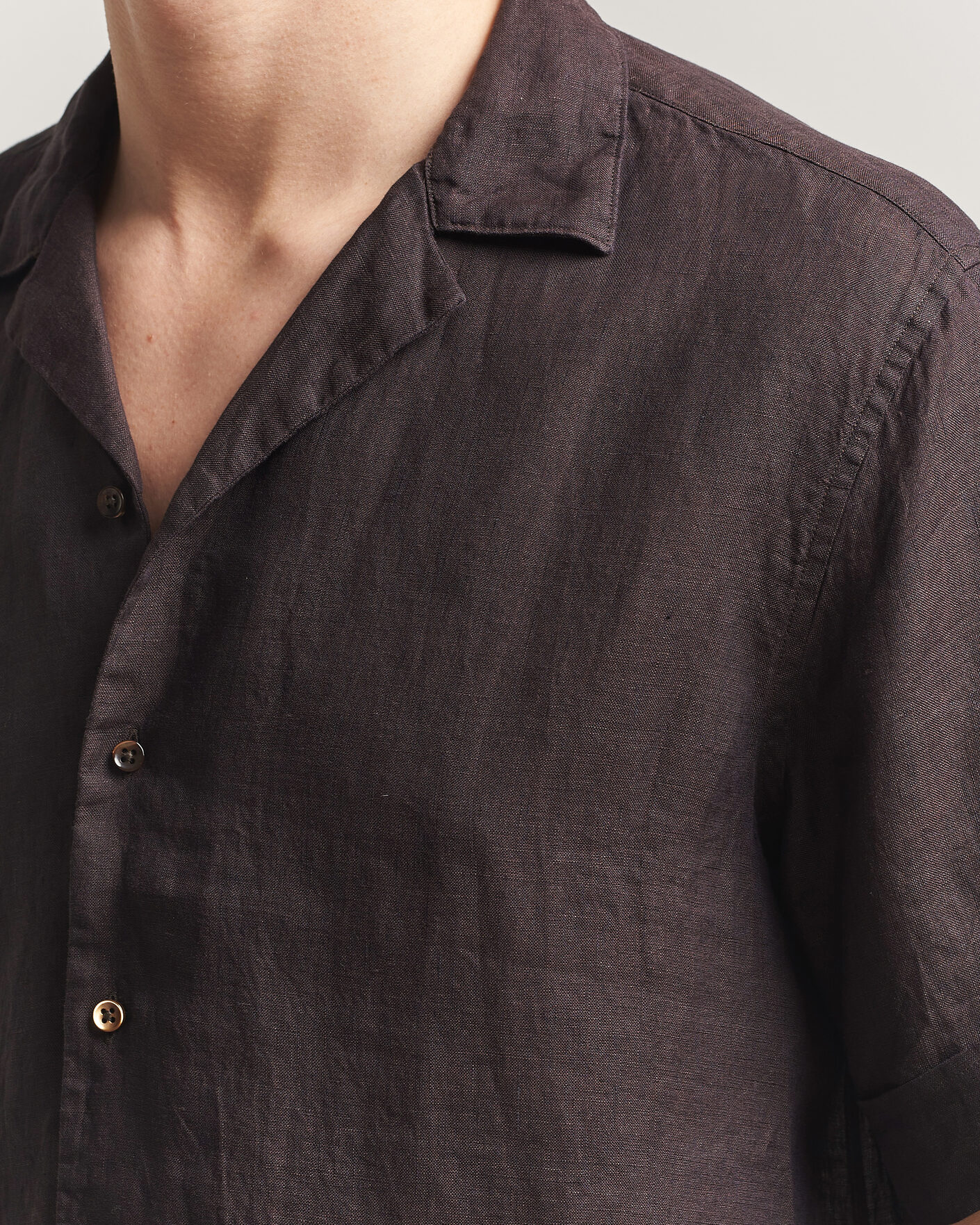 Hombres | Camisas | Stenströms | Short Sleeve Linen Shirt Dark Brown