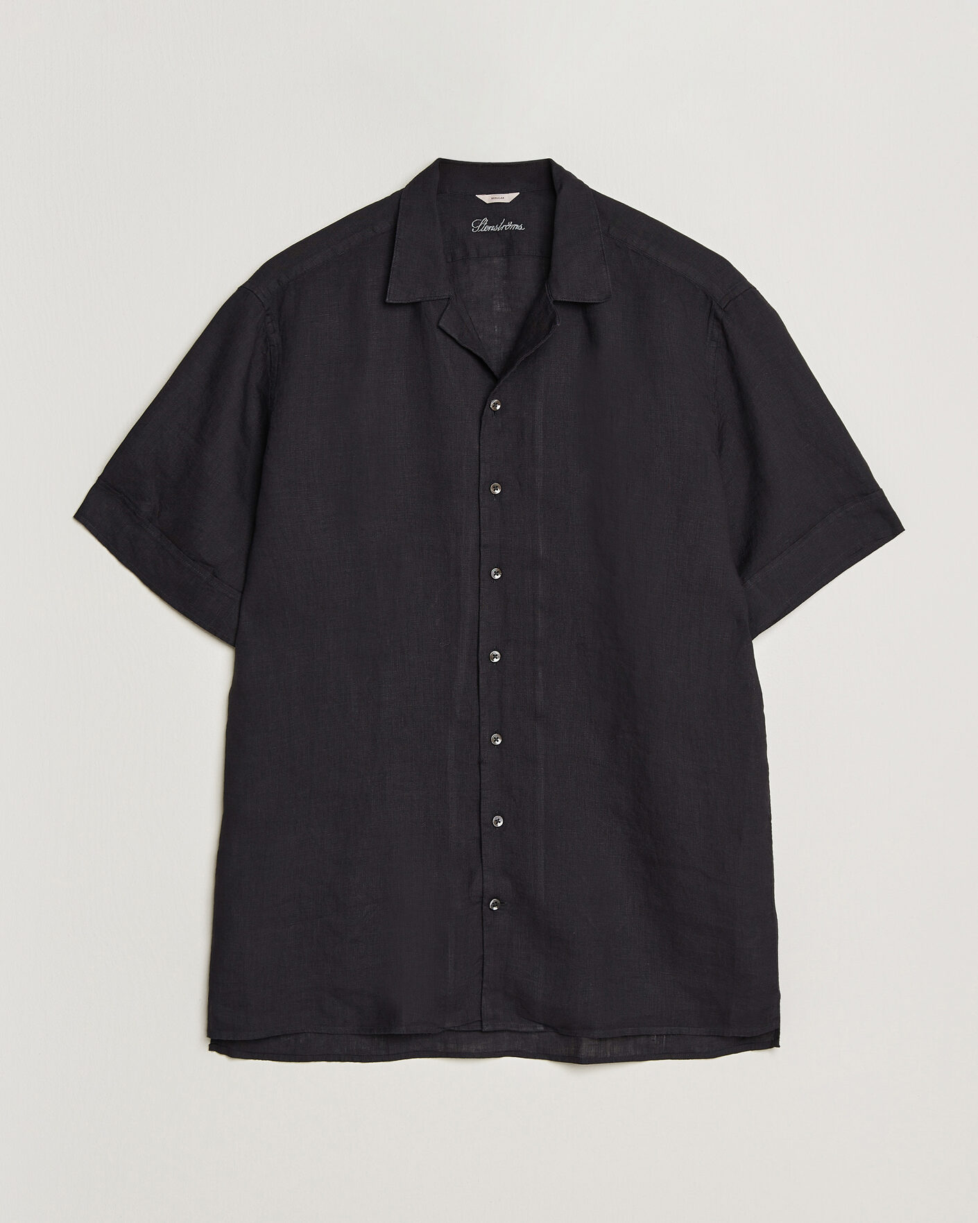 Hombres | Camisas | Stenströms | Short Sleeve Linen Shirt Black