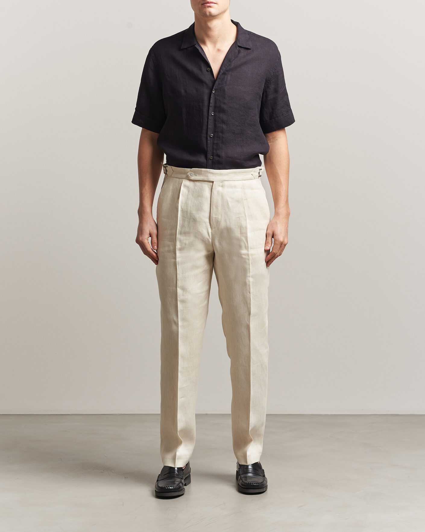 Hombres | Camisas | Stenströms | Short Sleeve Linen Shirt Black