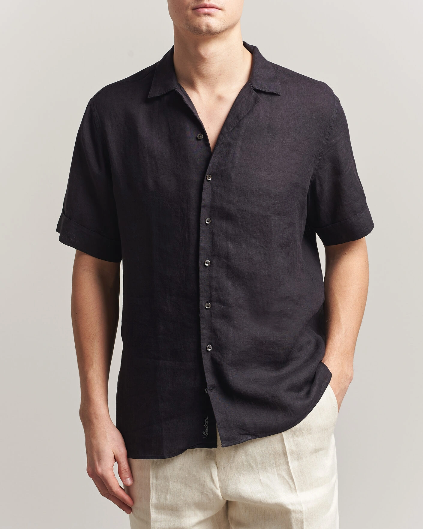 Hombres | Camisas | Stenströms | Short Sleeve Linen Shirt Black