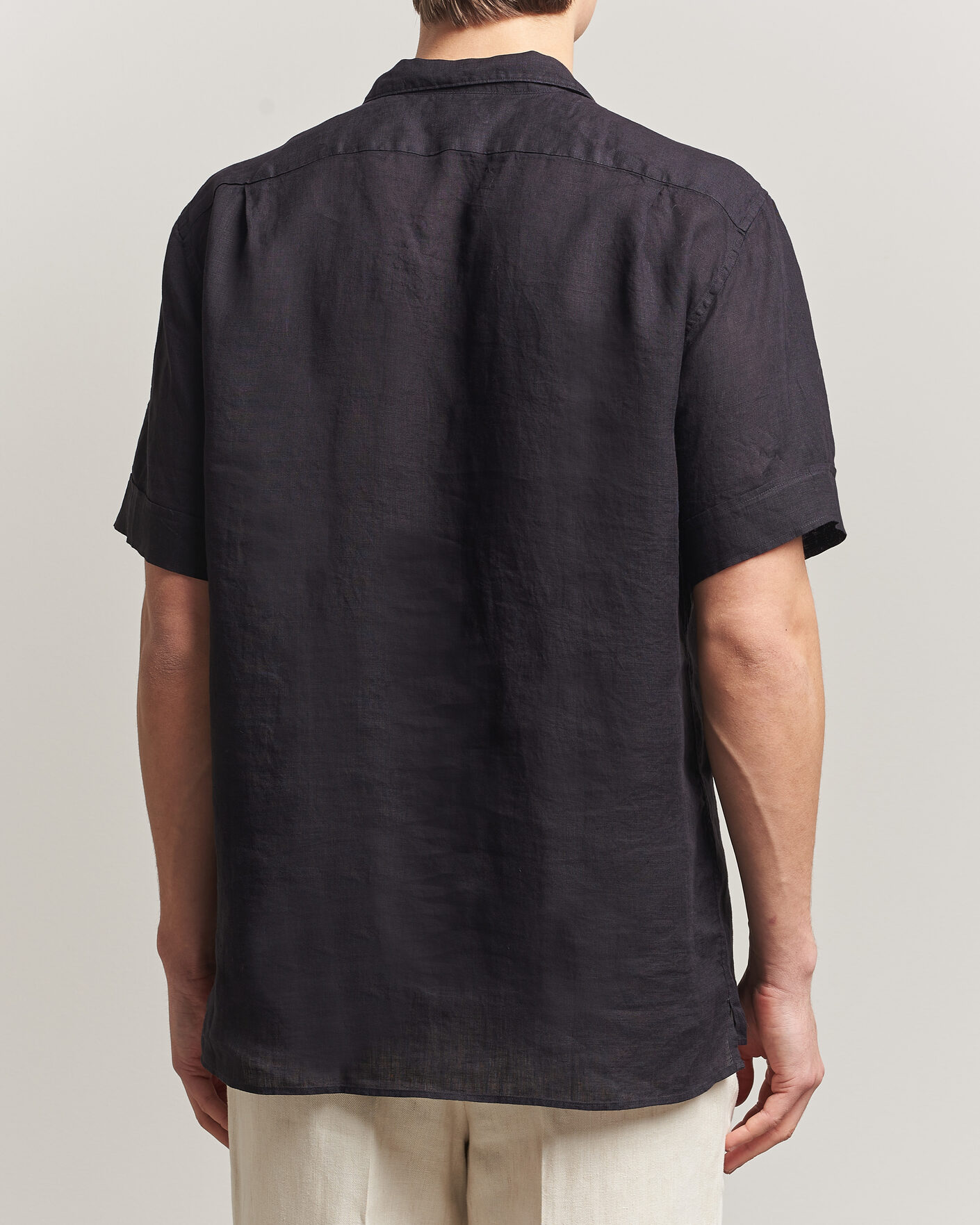 Hombres | Camisas | Stenströms | Short Sleeve Linen Shirt Black