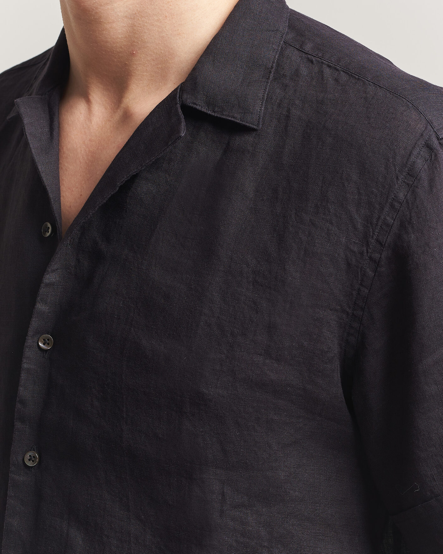 Hombres | Camisas | Stenströms | Short Sleeve Linen Shirt Black