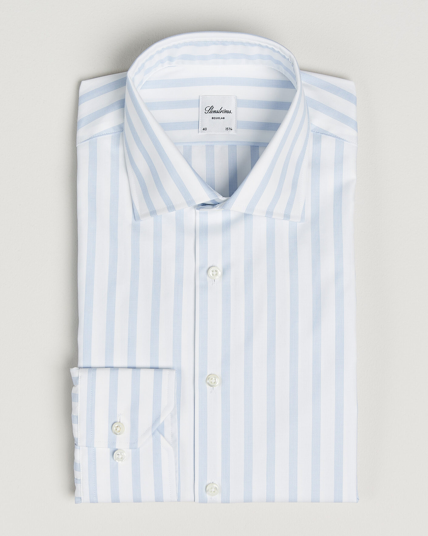 Hombres | Camisas | Stenströms | Regular Wide Stripe Twill Shirt Light Blue
