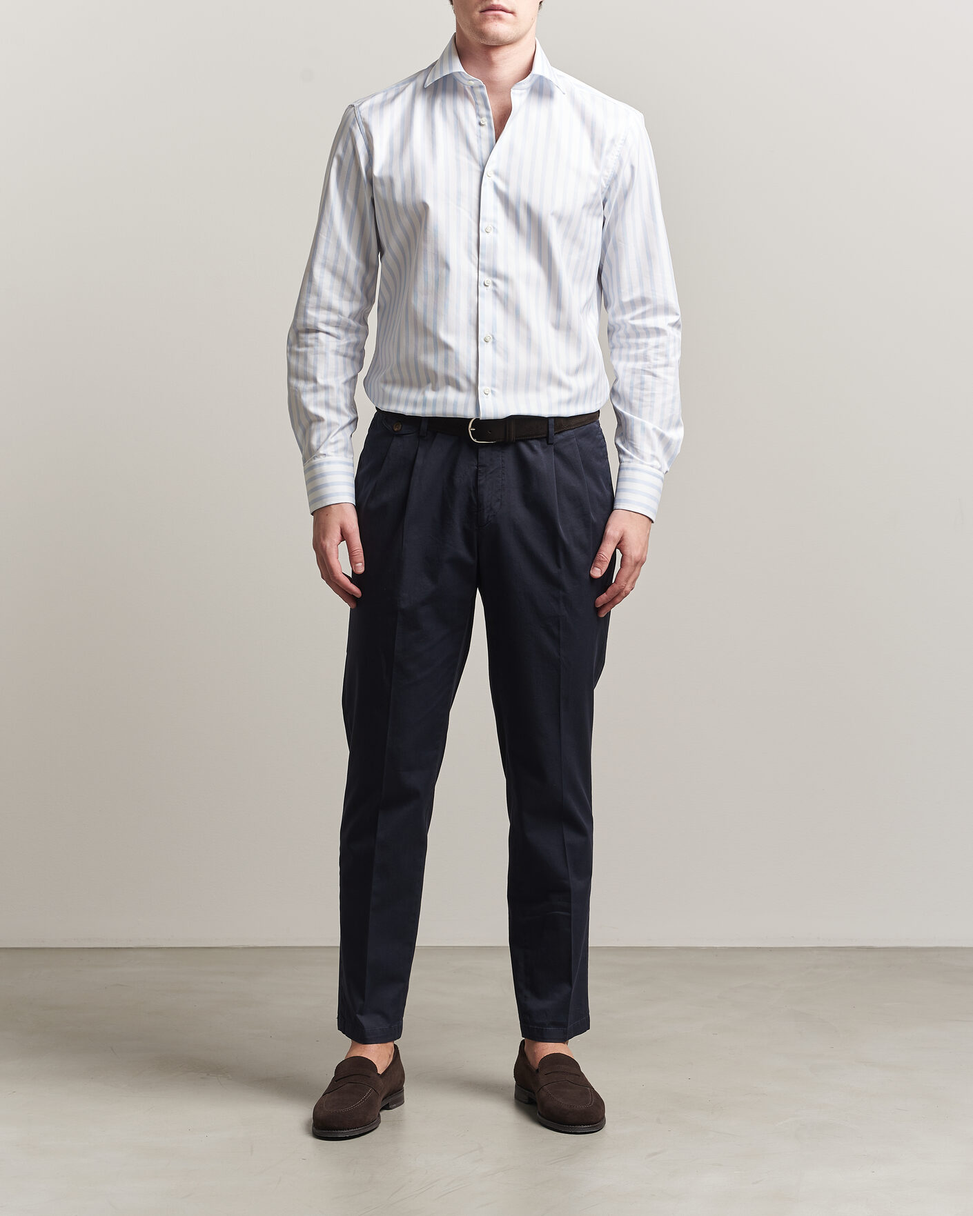 Hombres | Camisas | Stenströms | Regular Wide Stripe Twill Shirt Light Blue