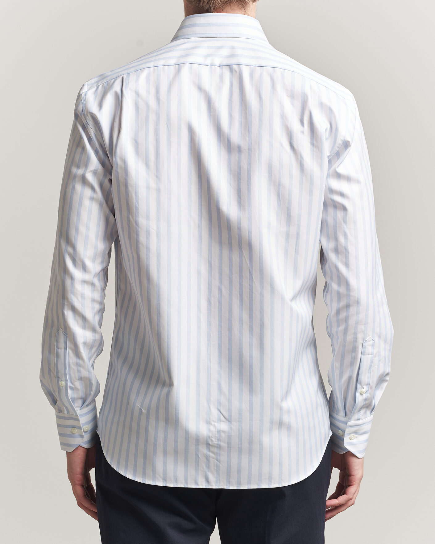 Hombres | Camisas | Stenströms | Regular Wide Stripe Twill Shirt Light Blue
