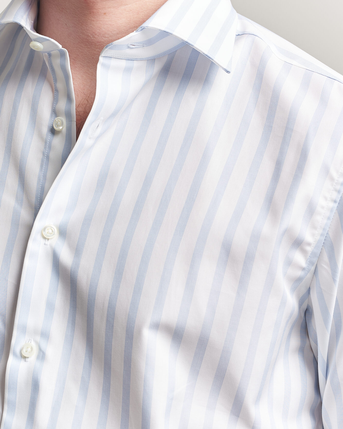 Hombres | Camisas | Stenströms | Regular Wide Stripe Twill Shirt Light Blue