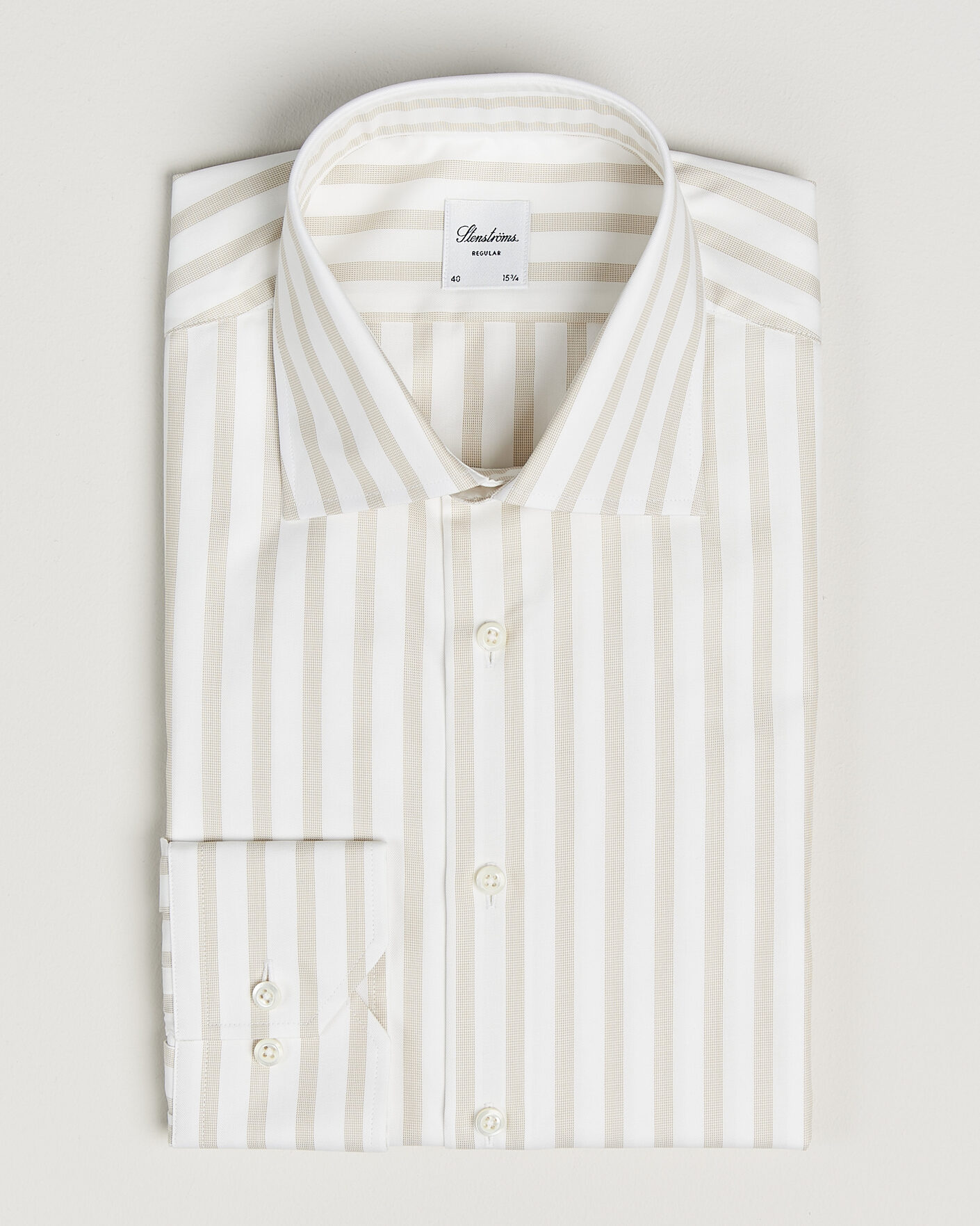 Hombres | Camisas | Stenströms | Regular Wide Stripe Twill Shirt Beige