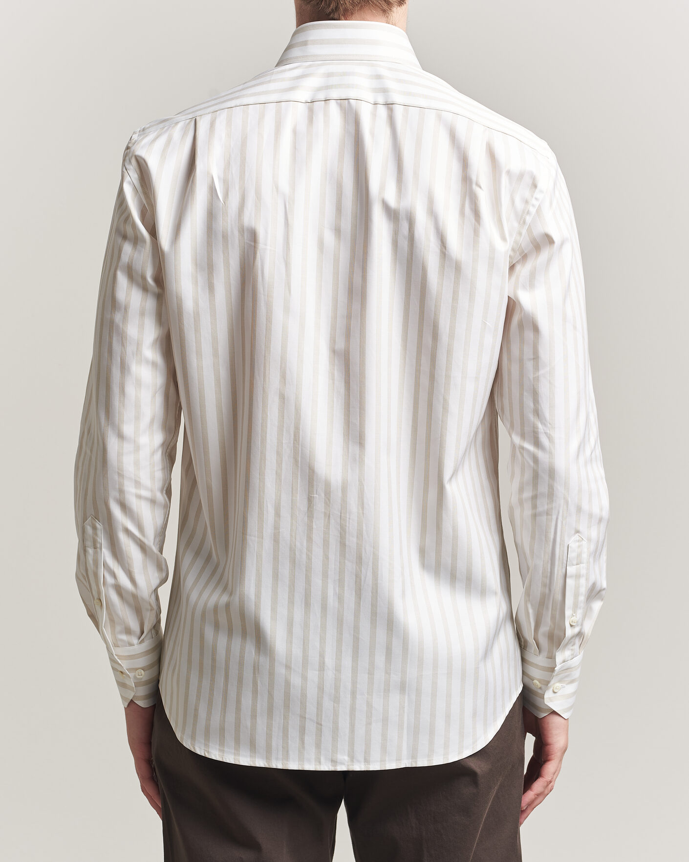 Hombres | Camisas | Stenströms | Regular Wide Stripe Twill Shirt Beige