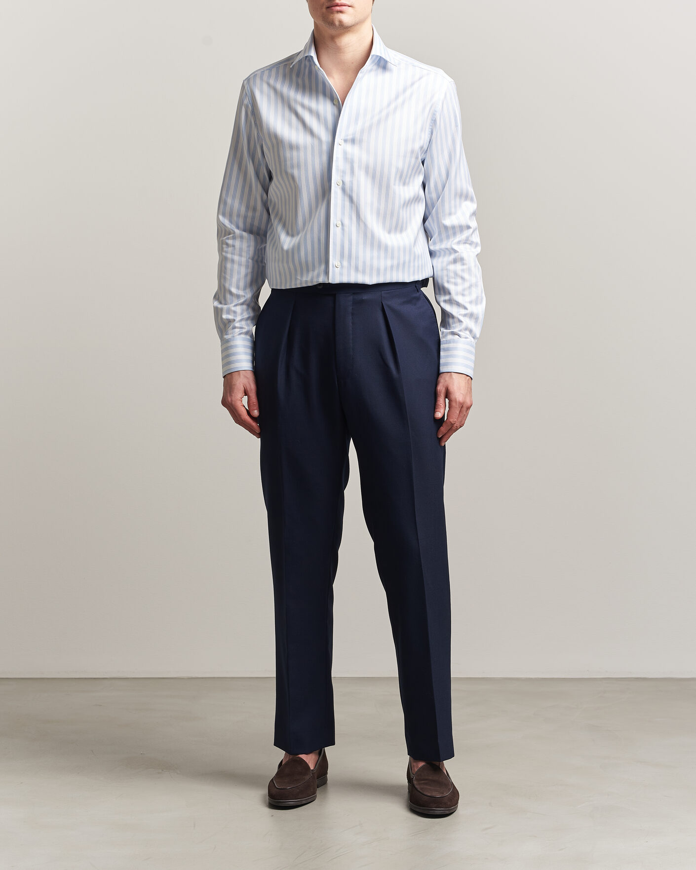 Hombres | Camisas | Stenströms | Regular Fit One Piece Collar Striped Shirt Blue