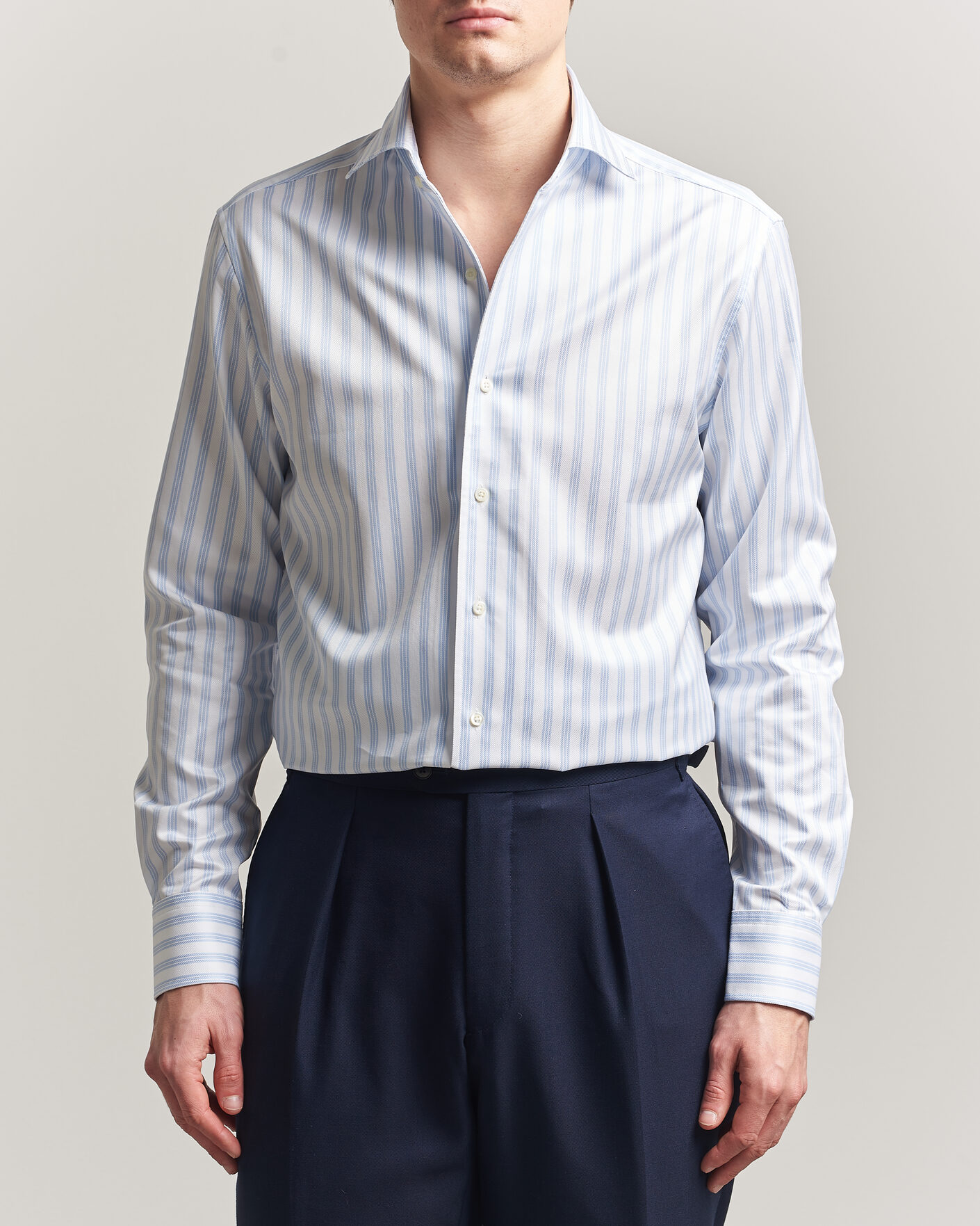 Hombres | Camisas | Stenströms | Regular Fit One Piece Collar Striped Shirt Blue