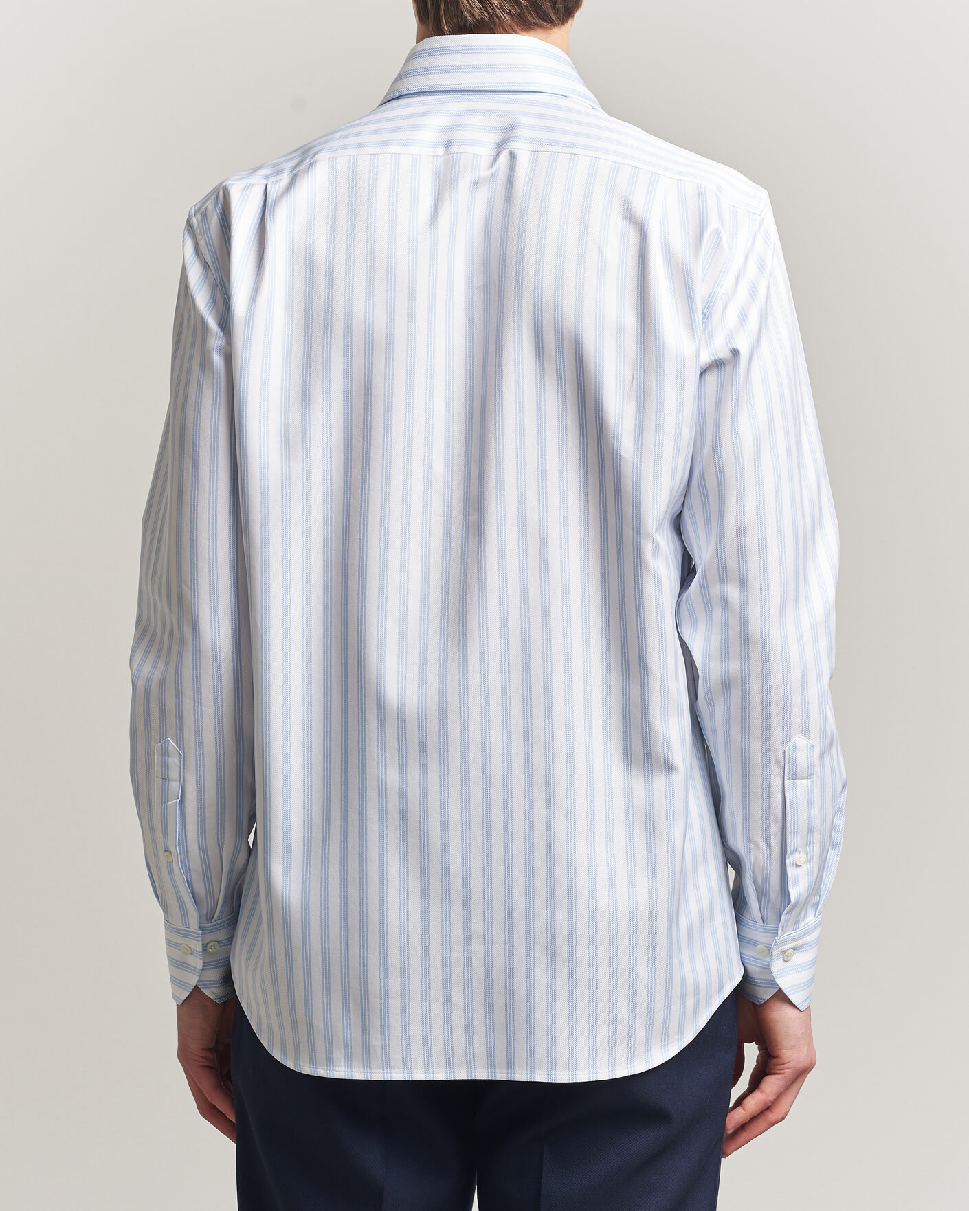 Hombres | Camisas | Stenströms | Regular Fit One Piece Collar Striped Shirt Blue