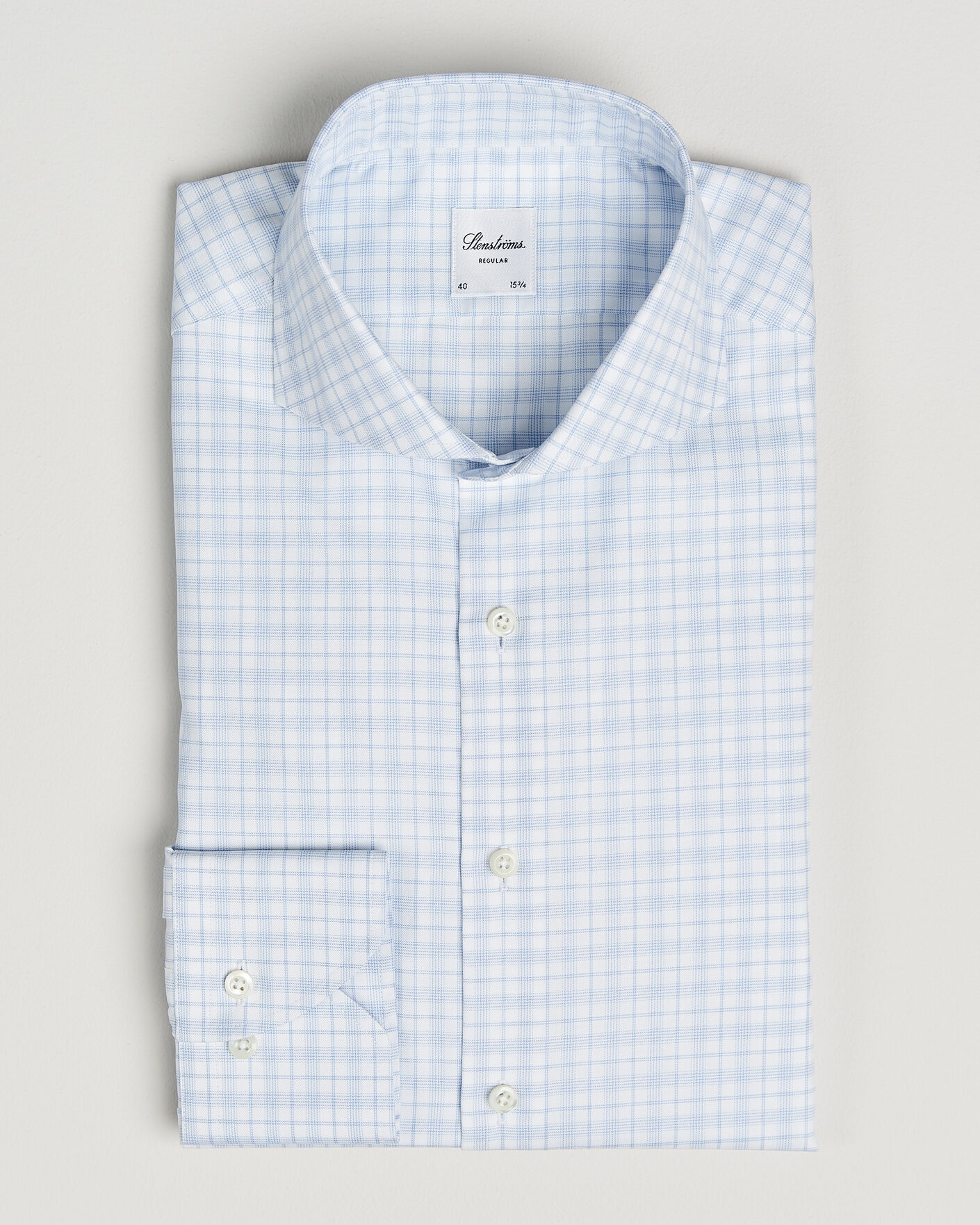 Hombres | Camisas | Stenströms | Regular Fit Checked Twill Shirt Light Blue