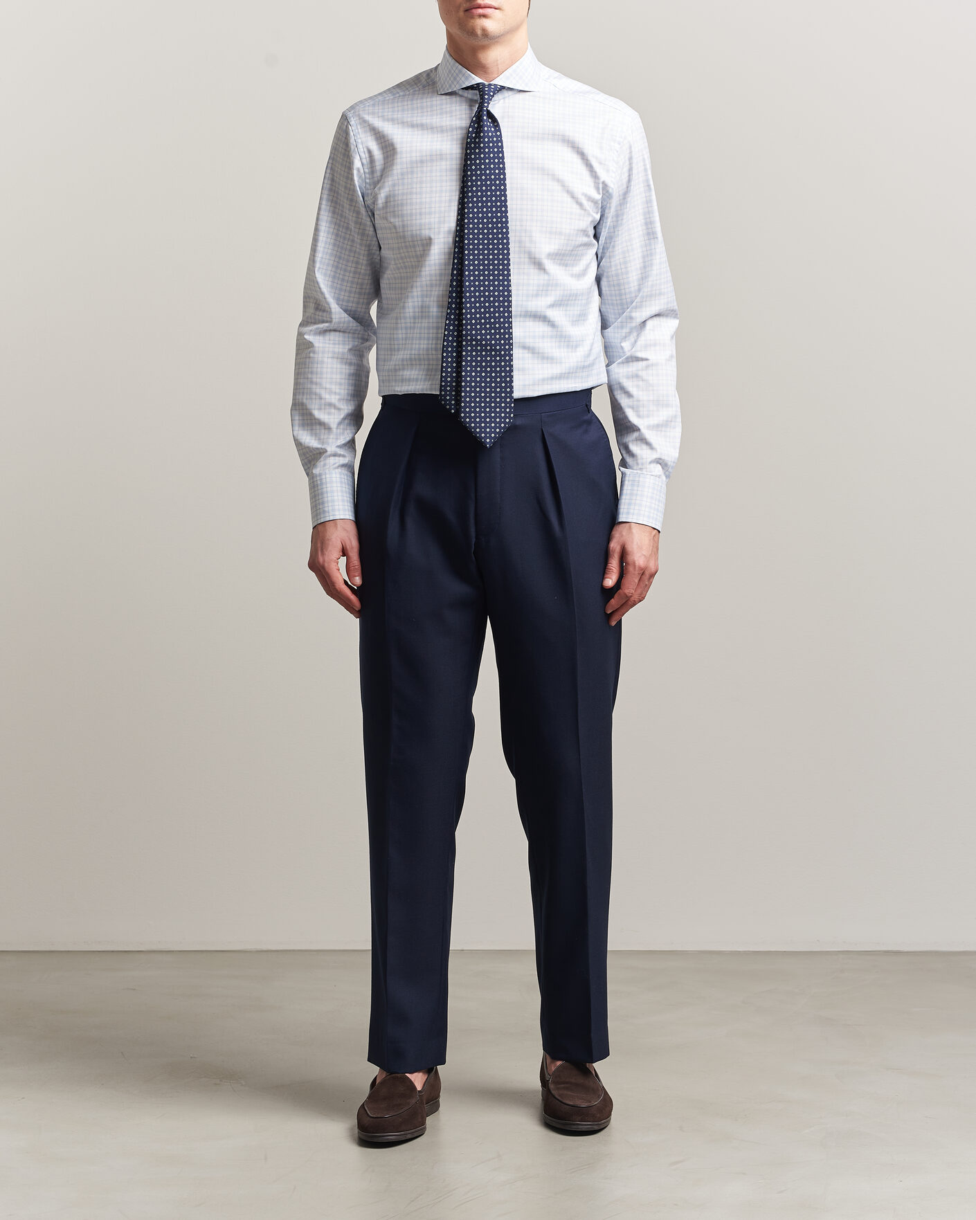 Hombres | Camisas | Stenströms | Regular Fit Checked Twill Shirt Light Blue