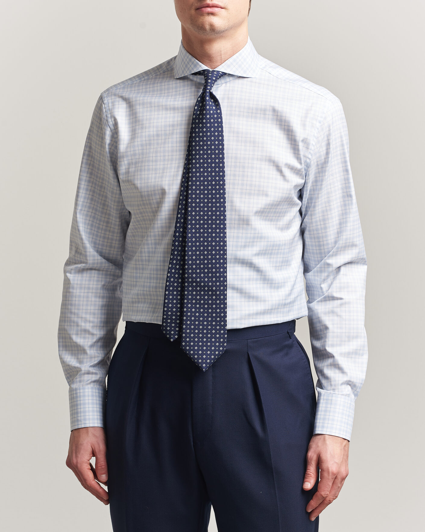 Hombres | Camisas | Stenströms | Regular Fit Checked Twill Shirt Light Blue