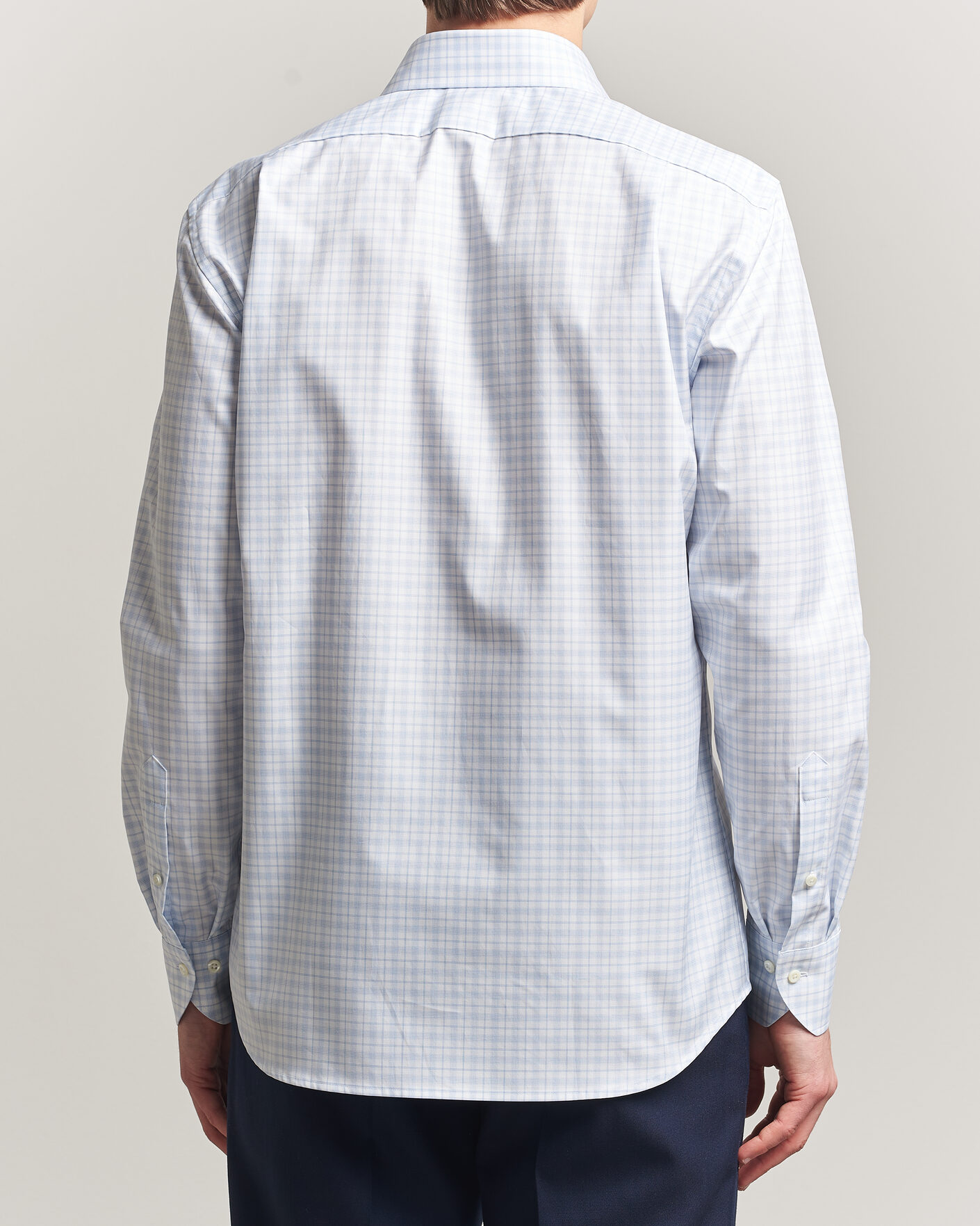 Hombres | Camisas | Stenströms | Regular Fit Checked Twill Shirt Light Blue