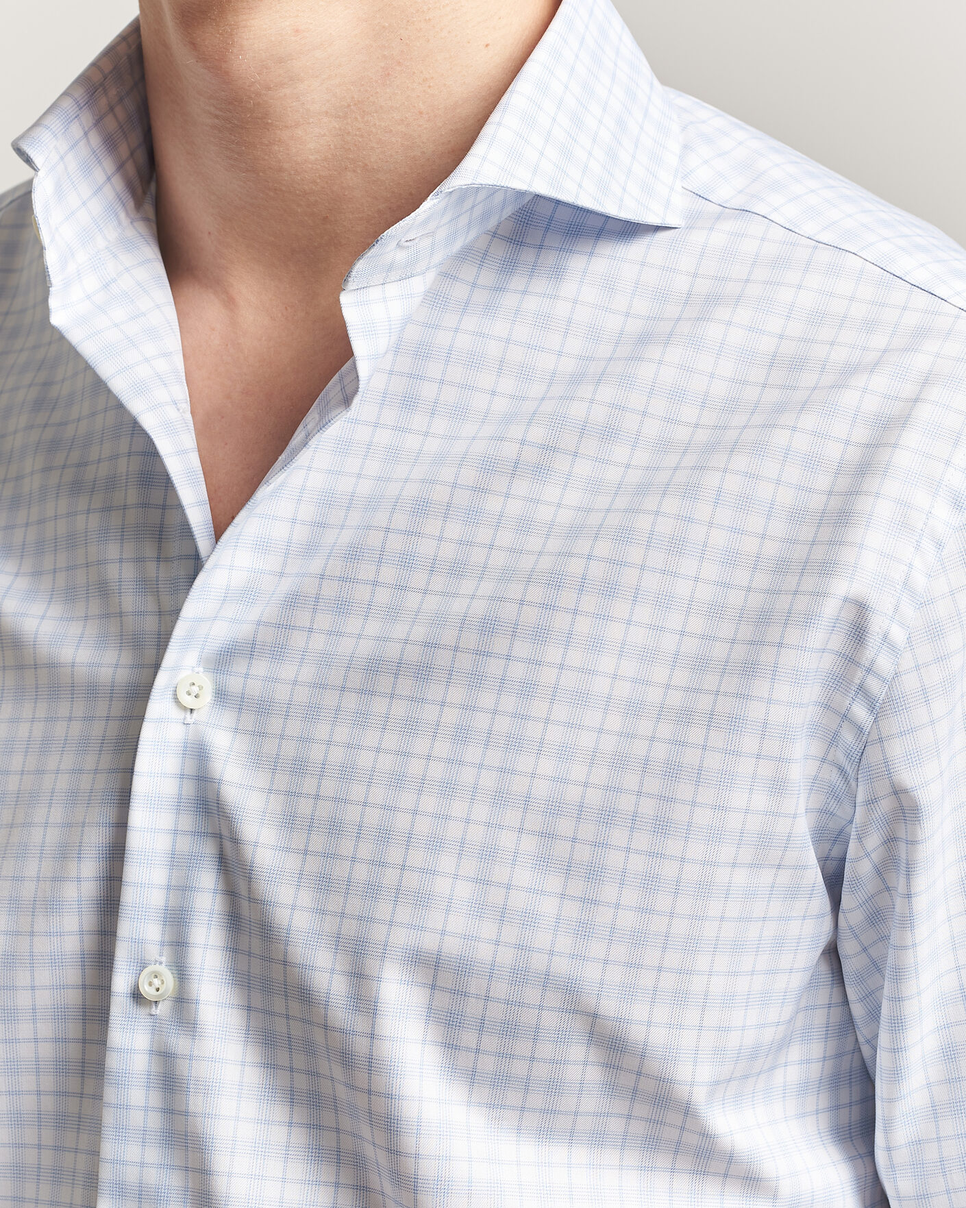 Hombres | Camisas | Stenströms | Regular Fit Checked Twill Shirt Light Blue