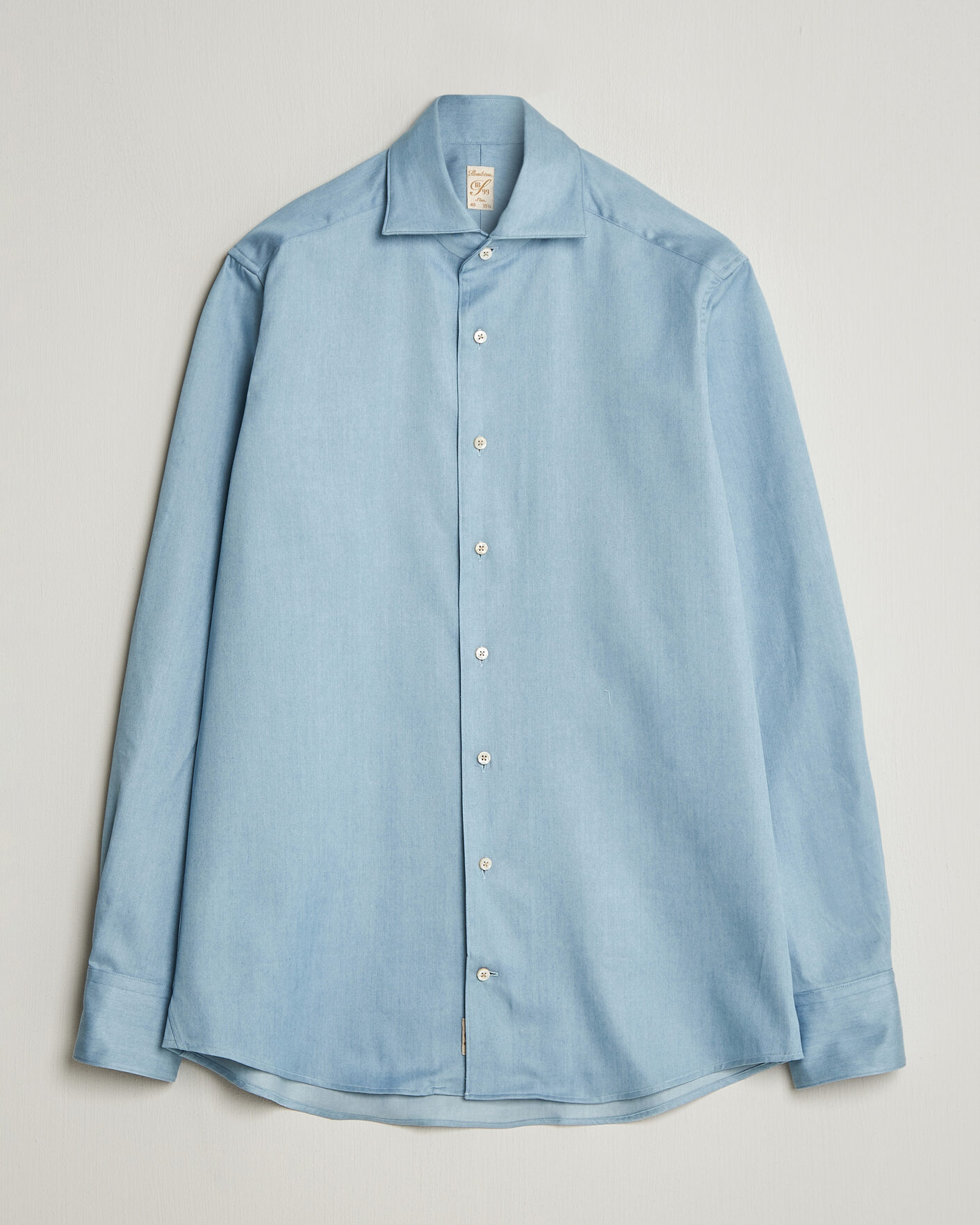 Hombres | Camisas | Stenströms | 1899 Slim One Piece Washed Denim Shirt Blue