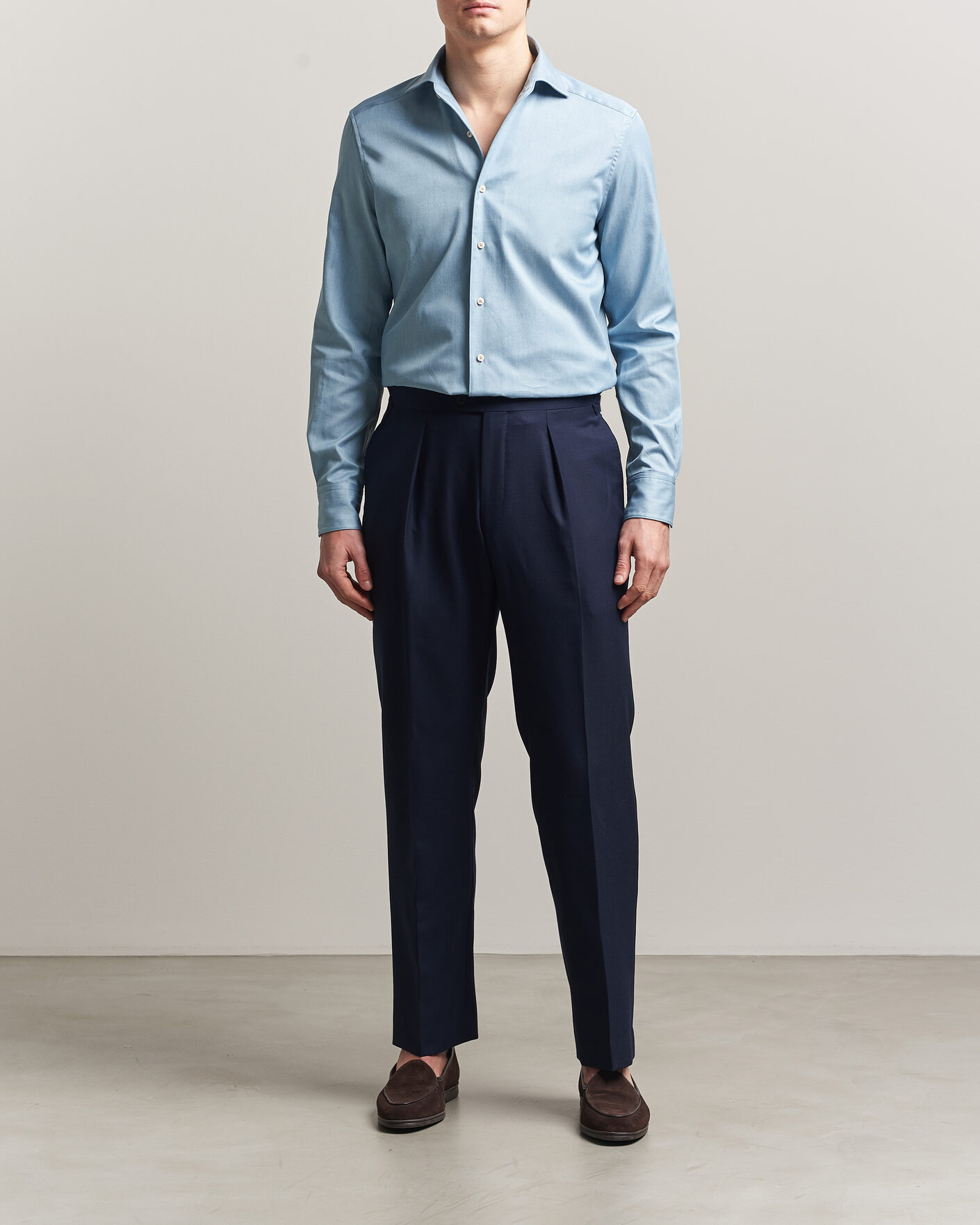 Hombres | Camisas | Stenströms | 1899 Slim One Piece Washed Denim Shirt Blue