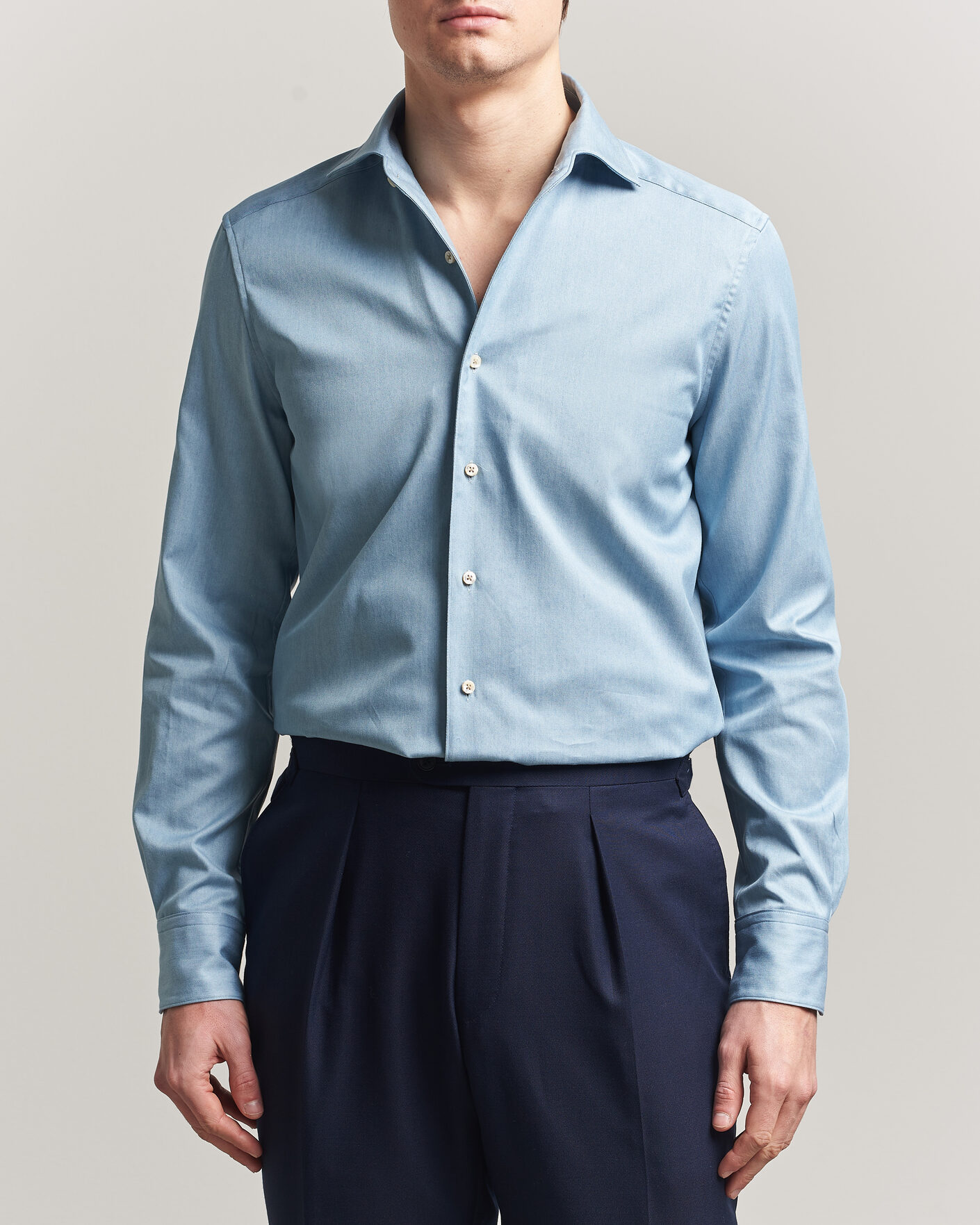 Hombres | Camisas | Stenströms | 1899 Slim One Piece Washed Denim Shirt Blue