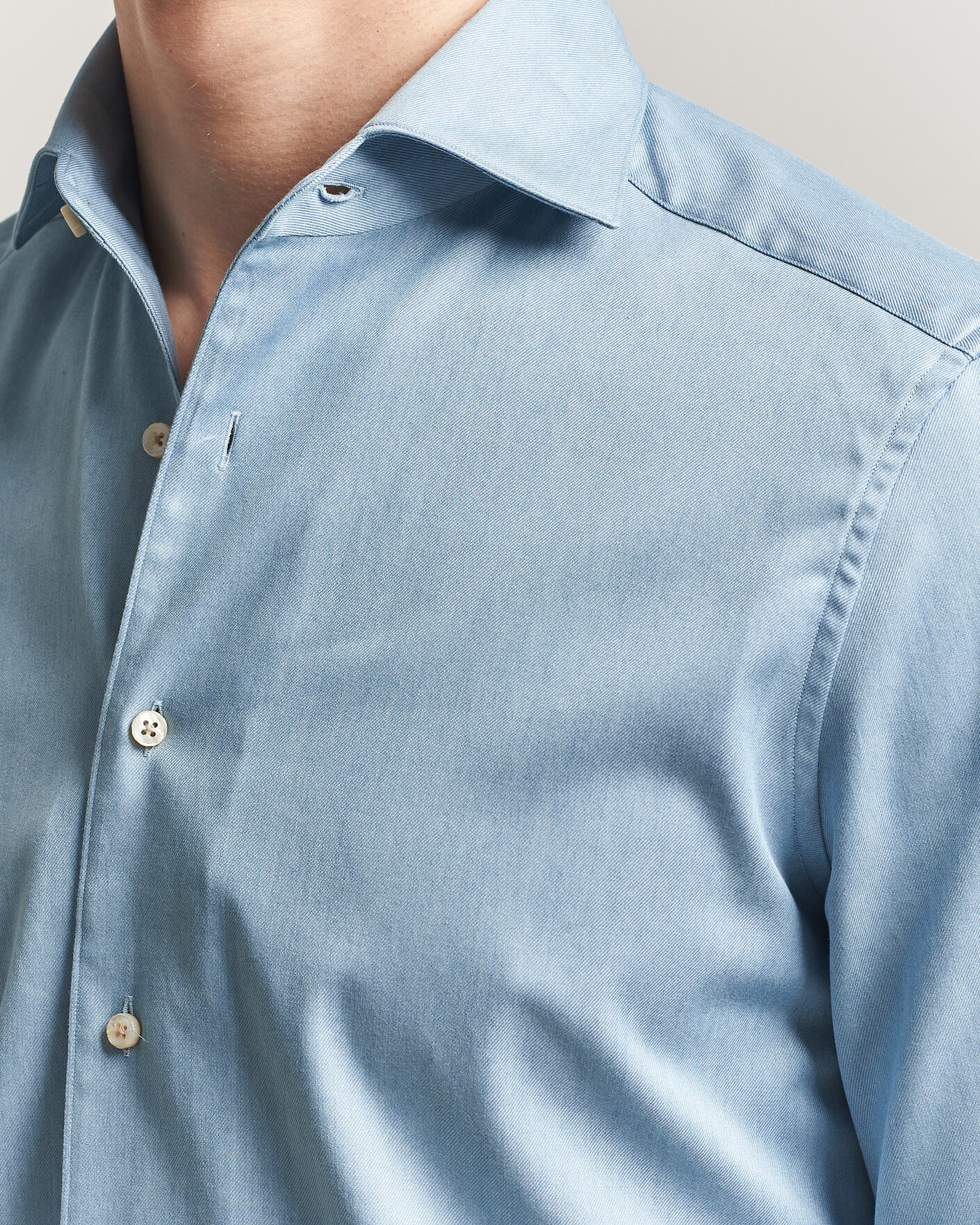 Hombres | Camisas | Stenströms | 1899 Slim One Piece Washed Denim Shirt Blue