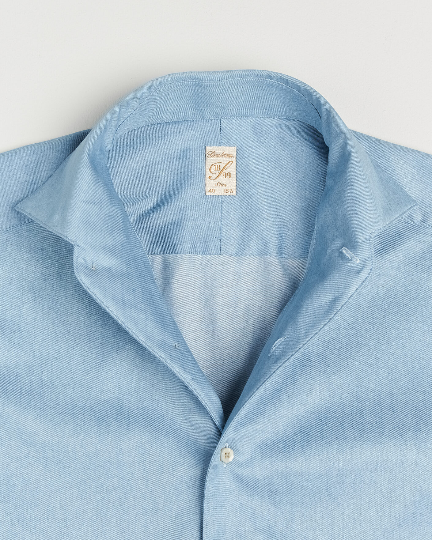 Hombres | Camisas | Stenströms | 1899 Slim One Piece Washed Denim Shirt Blue