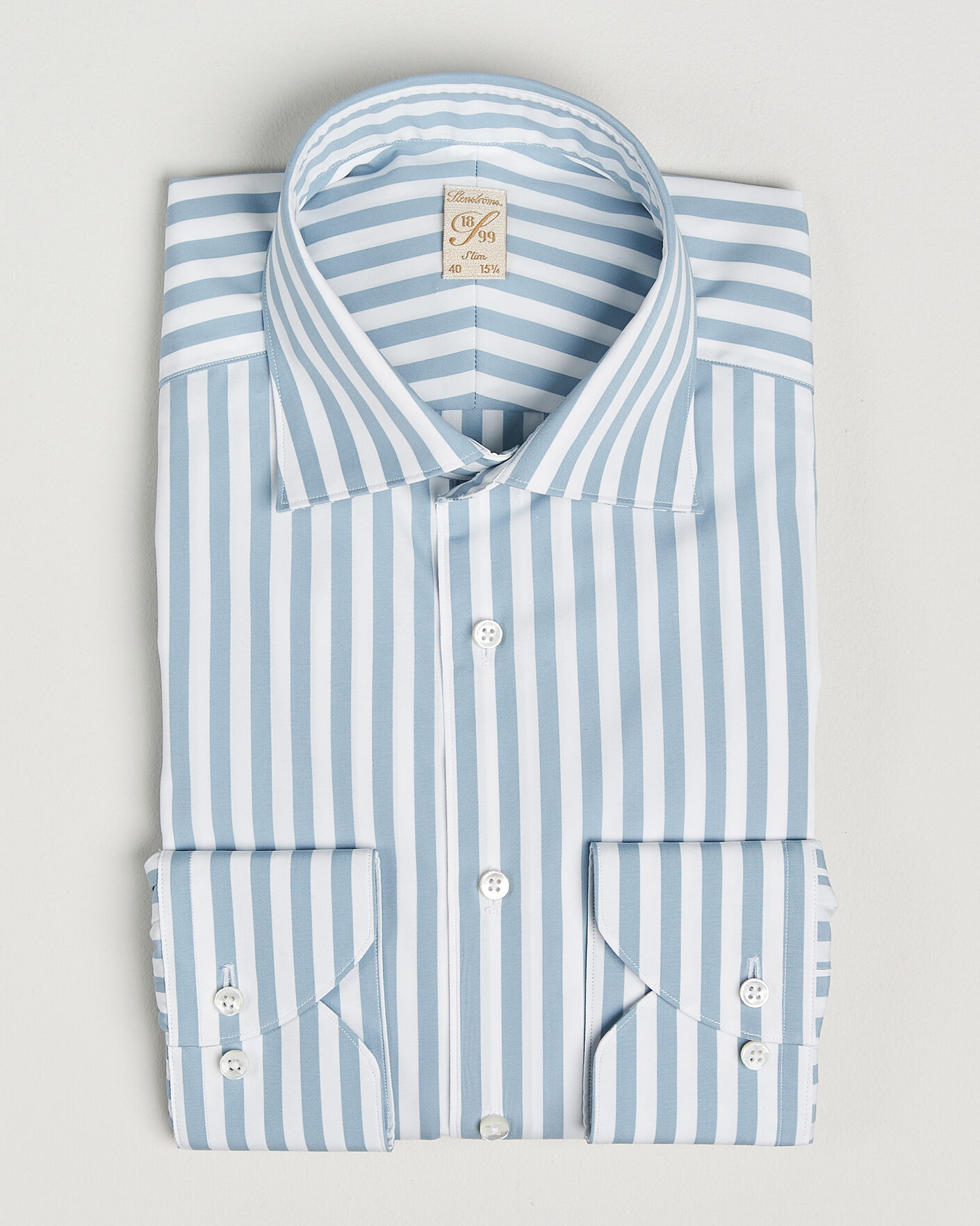 Hombres | Camisas | Stenströms | 1899 Cotton Twill Striped Shirt Blue