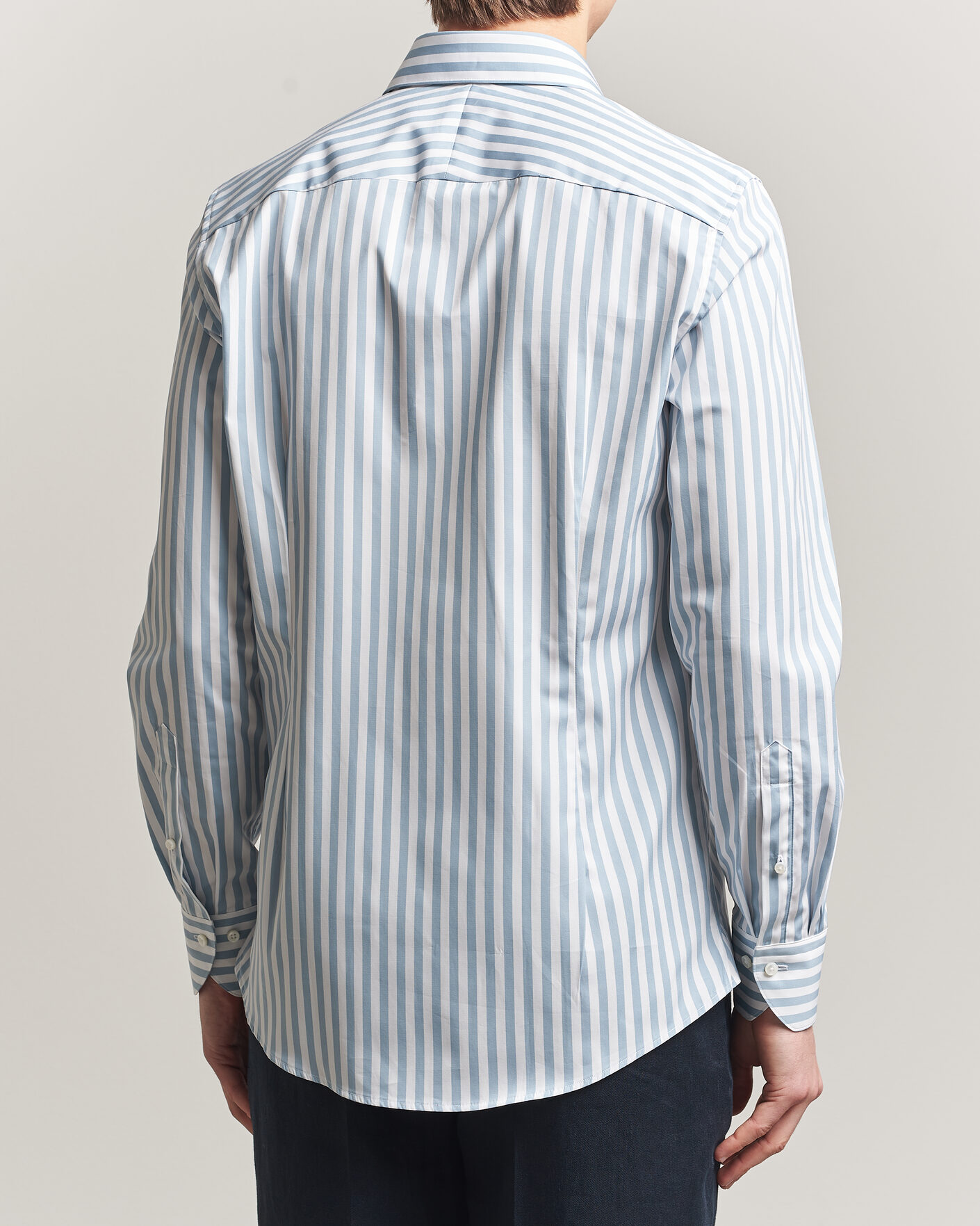 Hombres | Camisas | Stenströms | 1899 Cotton Twill Striped Shirt Blue