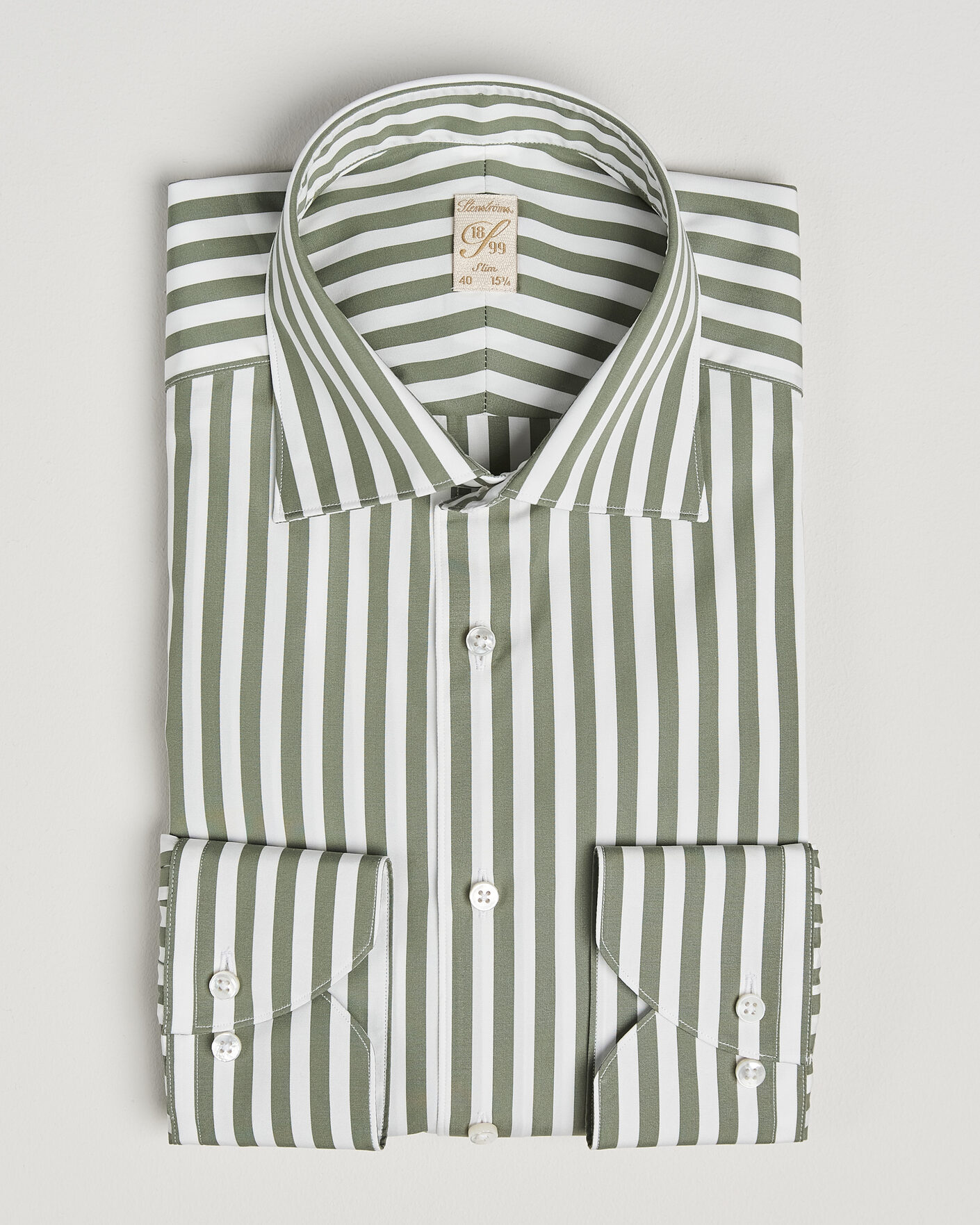 Hombres | Camisas | Stenströms | 1899 Cotton Twill Striped Shirt Green