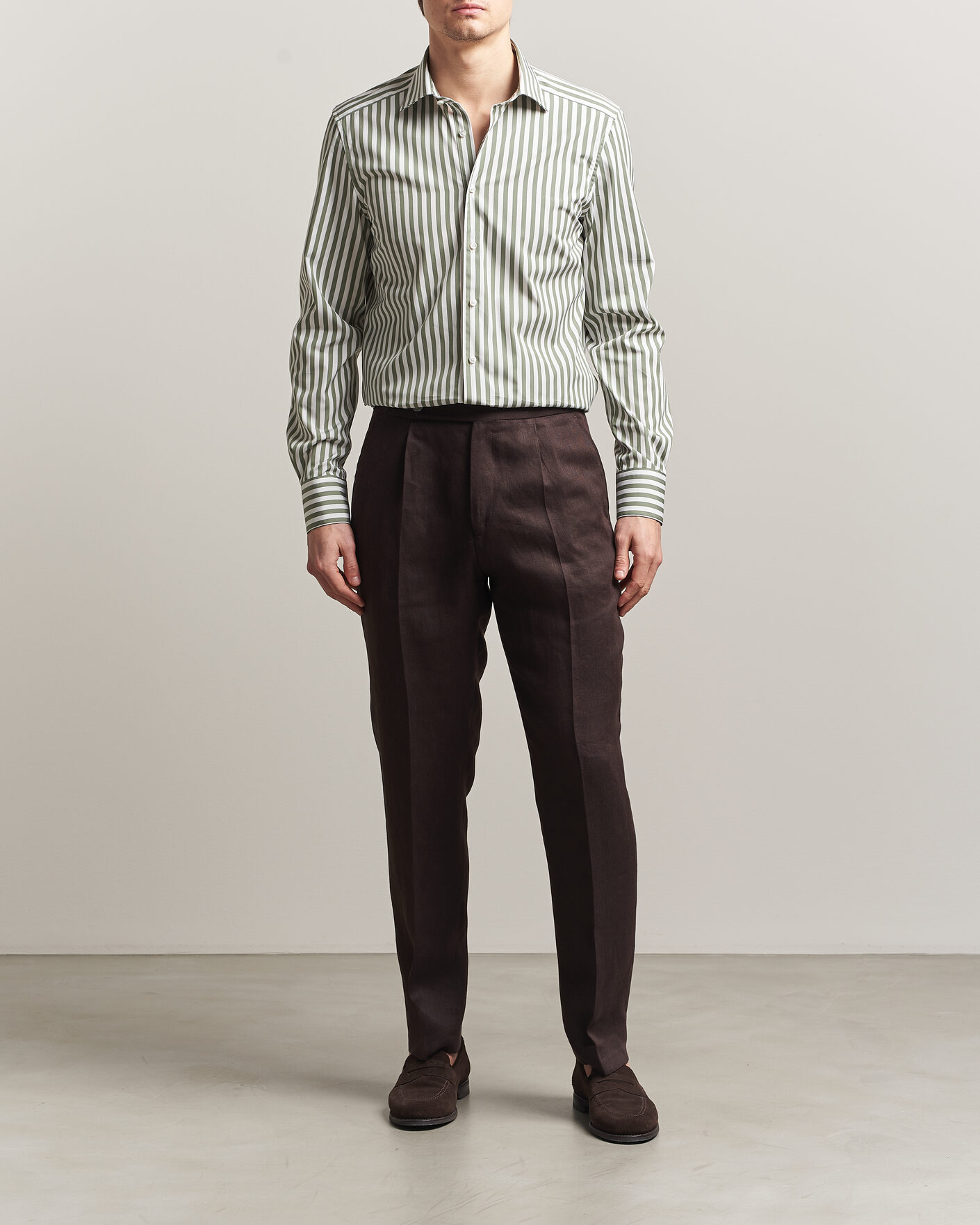 Hombres | Camisas | Stenströms | 1899 Cotton Twill Striped Shirt Green