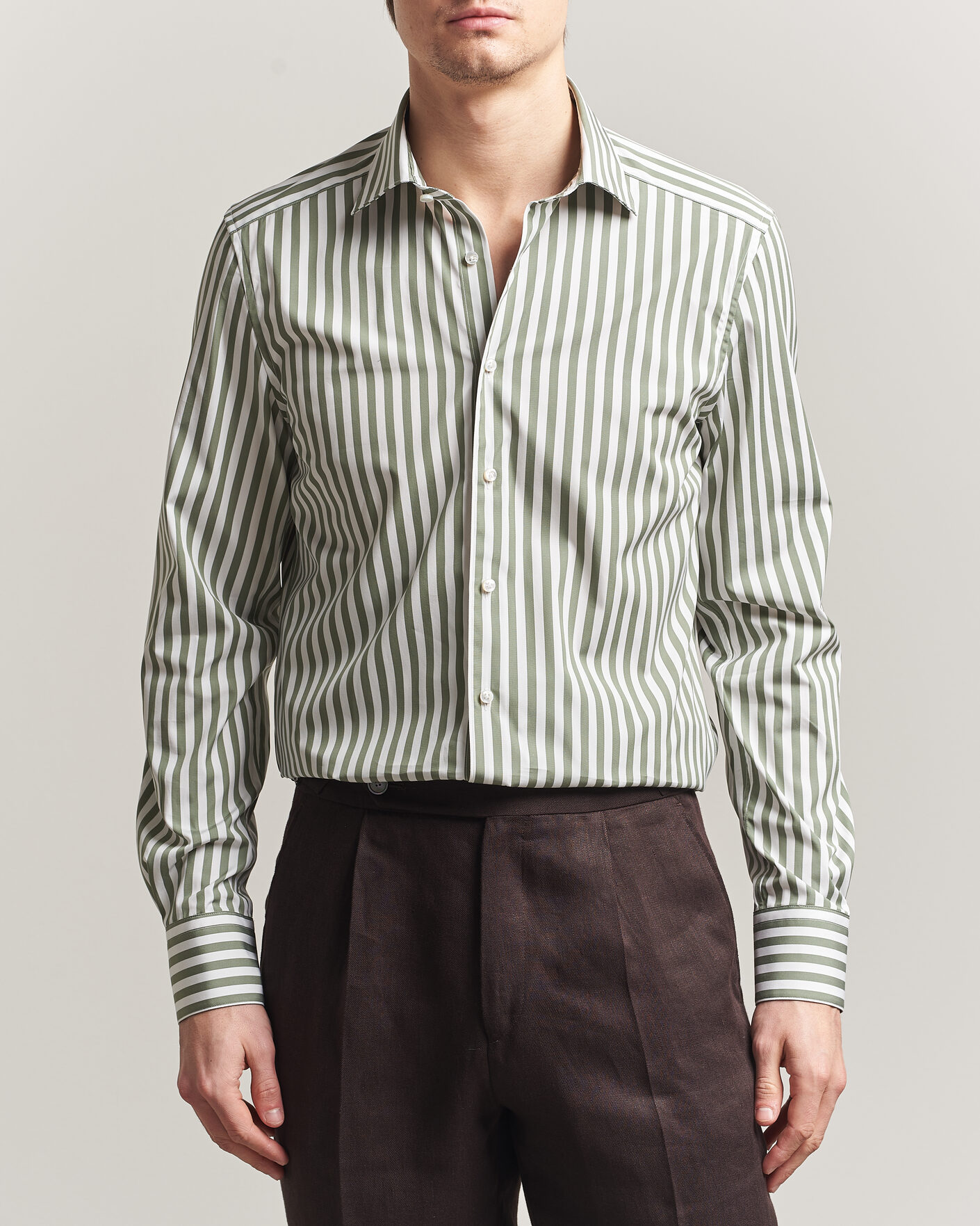 Hombres | Camisas | Stenströms | 1899 Cotton Twill Striped Shirt Green
