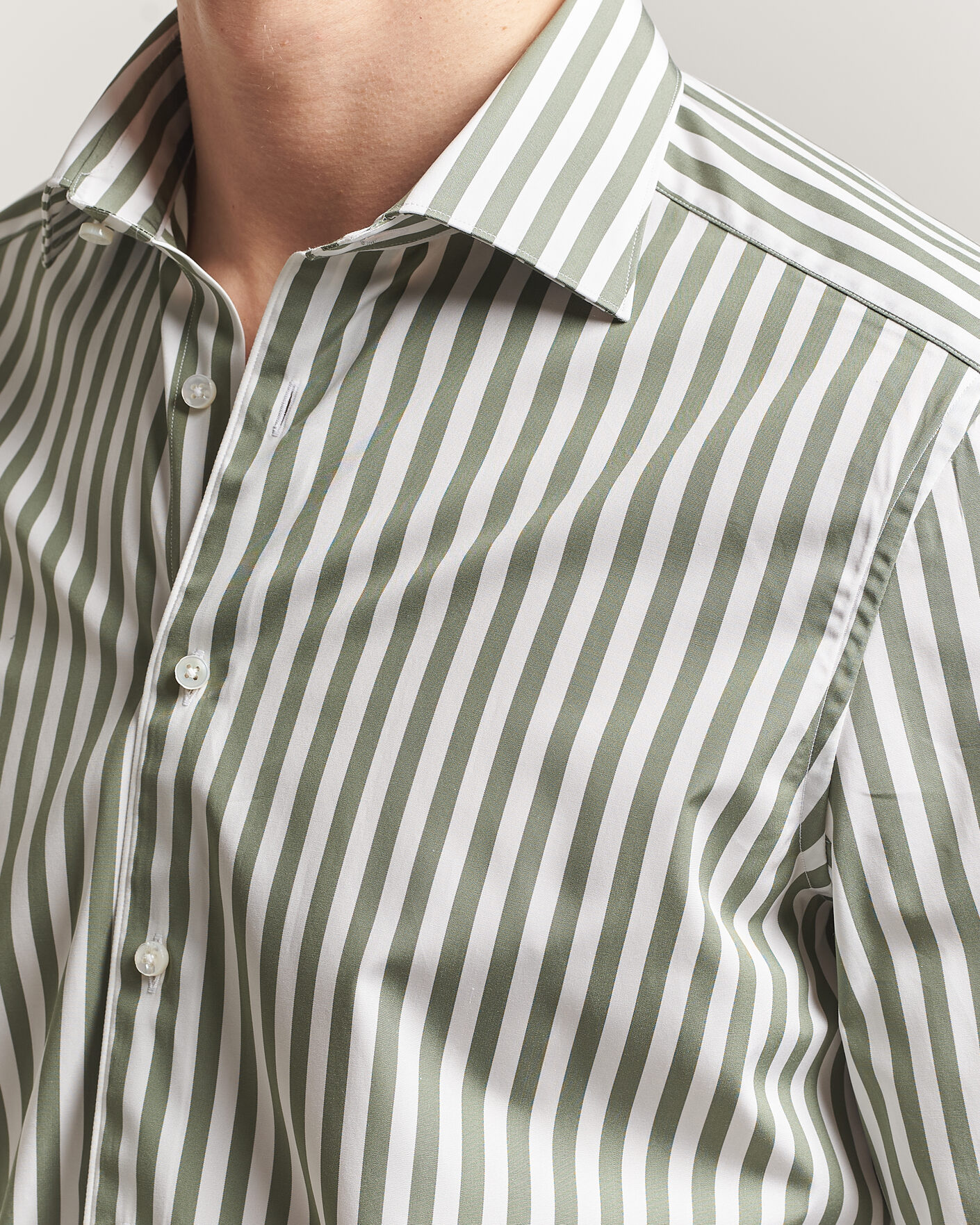Hombres | Camisas | Stenströms | 1899 Cotton Twill Striped Shirt Green