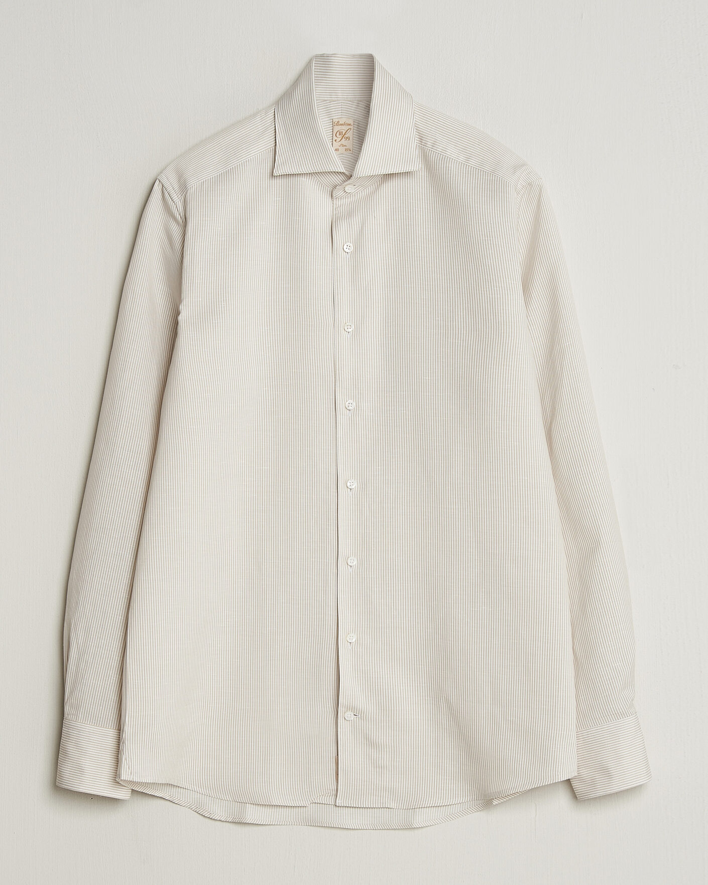 Hombres | Camisas | Stenströms | 1899 Cotton/Linen/Silk Striped Shirt Beige