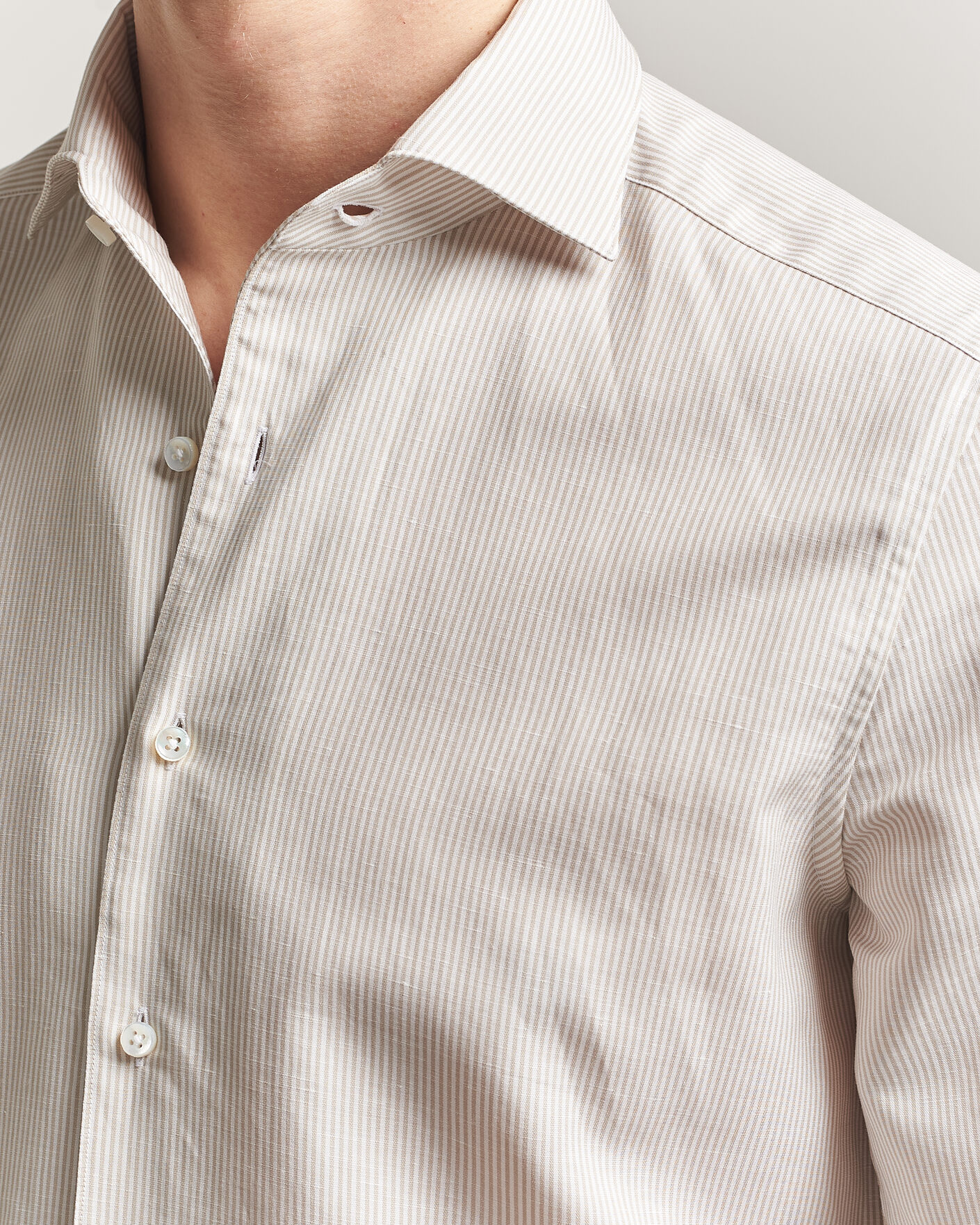 Hombres | Camisas | Stenströms | 1899 Cotton/Linen/Silk Striped Shirt Beige