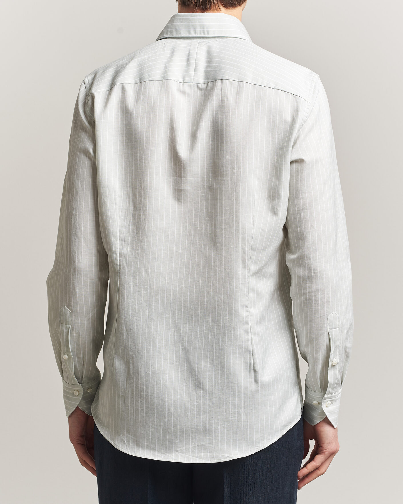 Hombres | Camisas | Stenströms | 1899 Cotton/Linen/Silk Striped Shirt Green