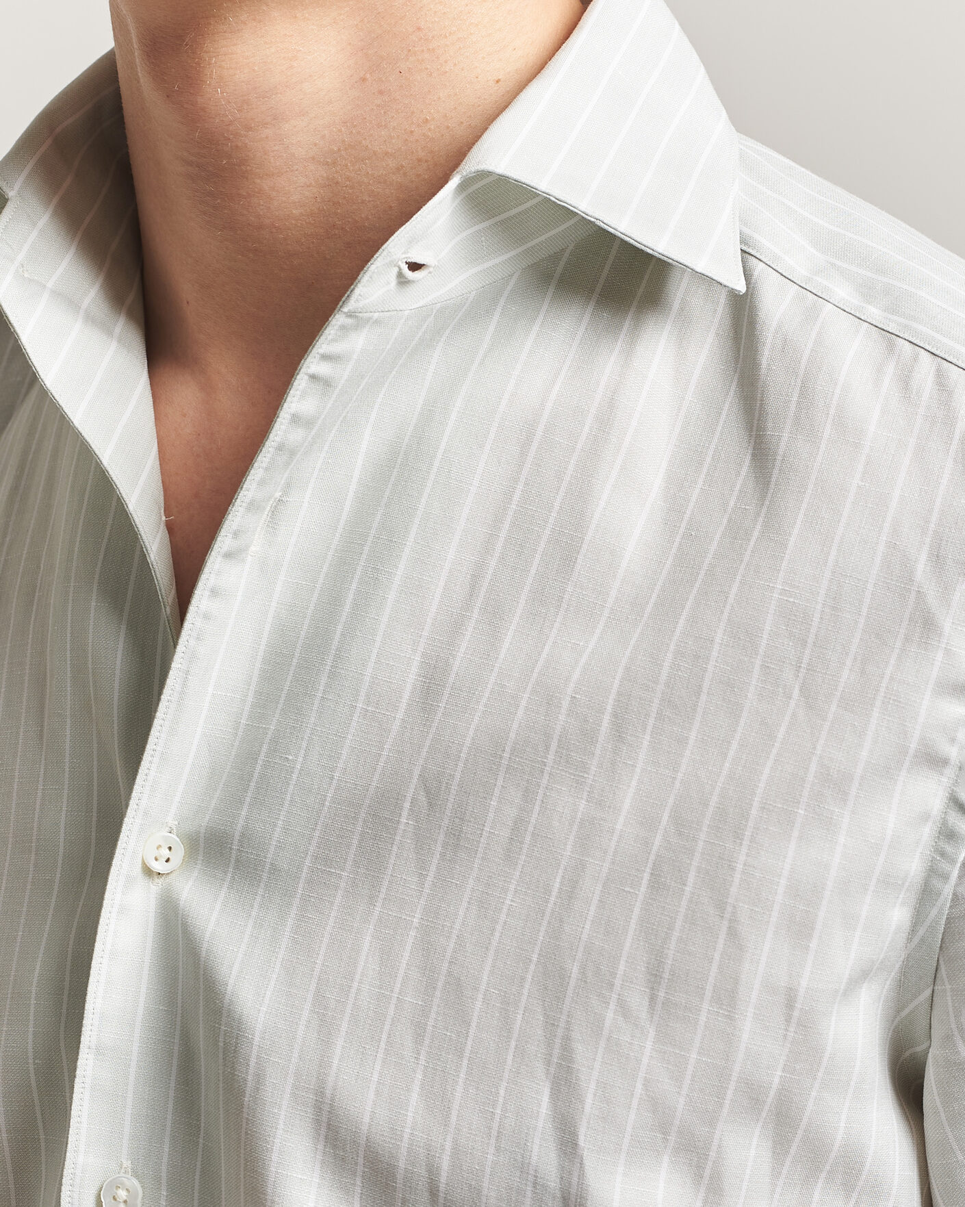 Hombres | Camisas | Stenströms | 1899 Cotton/Linen/Silk Striped Shirt Green