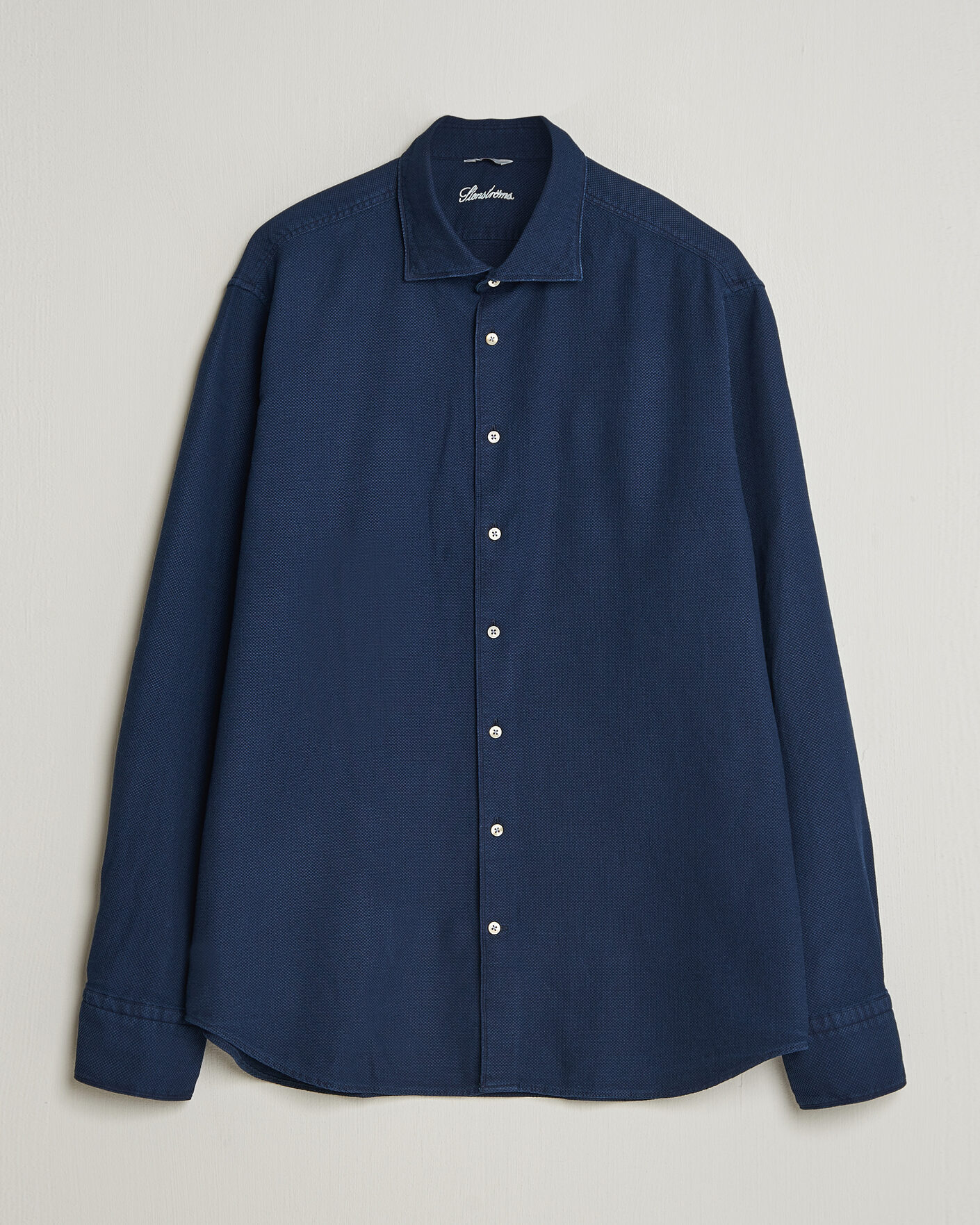 Hombres | Camisas | Stenströms | Regular Fit Structured Denim Shirt Navy