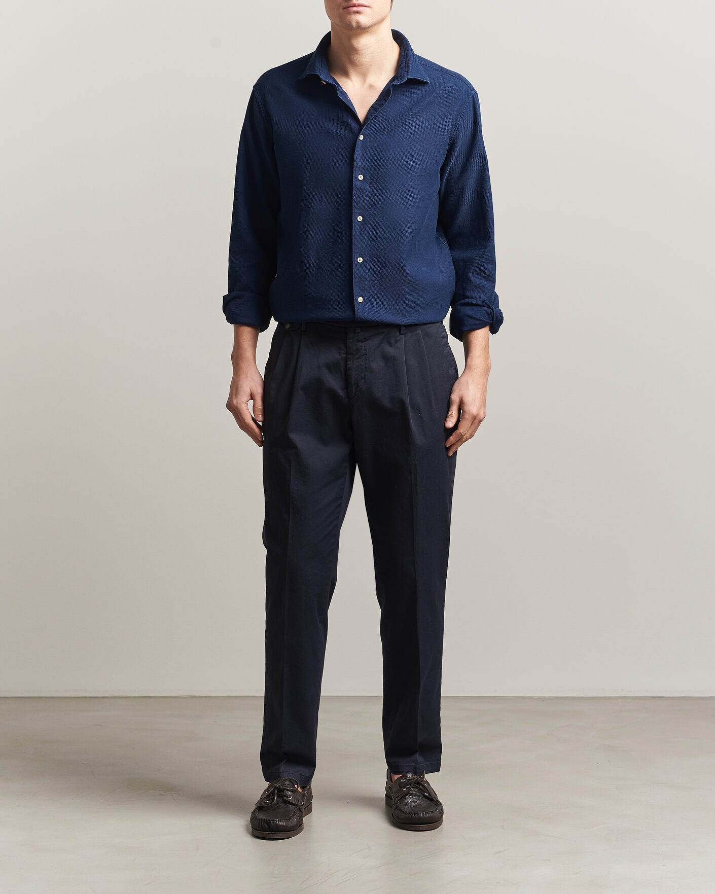 Hombres | Camisas | Stenströms | Regular Fit Structured Denim Shirt Navy