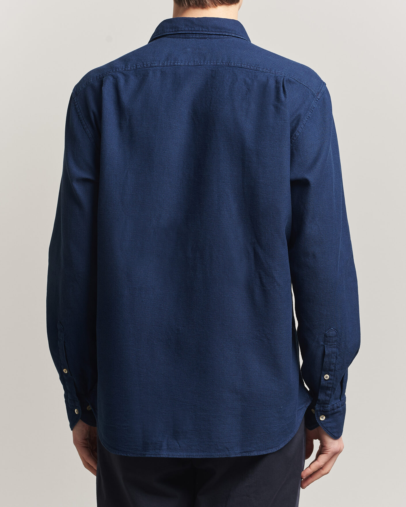 Hombres | Camisas | Stenströms | Regular Fit Structured Denim Shirt Navy