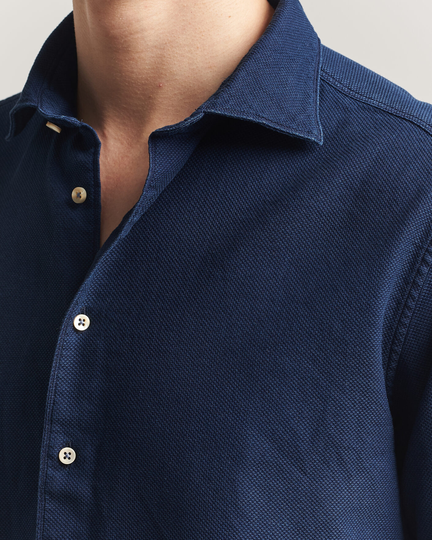 Hombres | Camisas | Stenströms | Regular Fit Structured Denim Shirt Navy