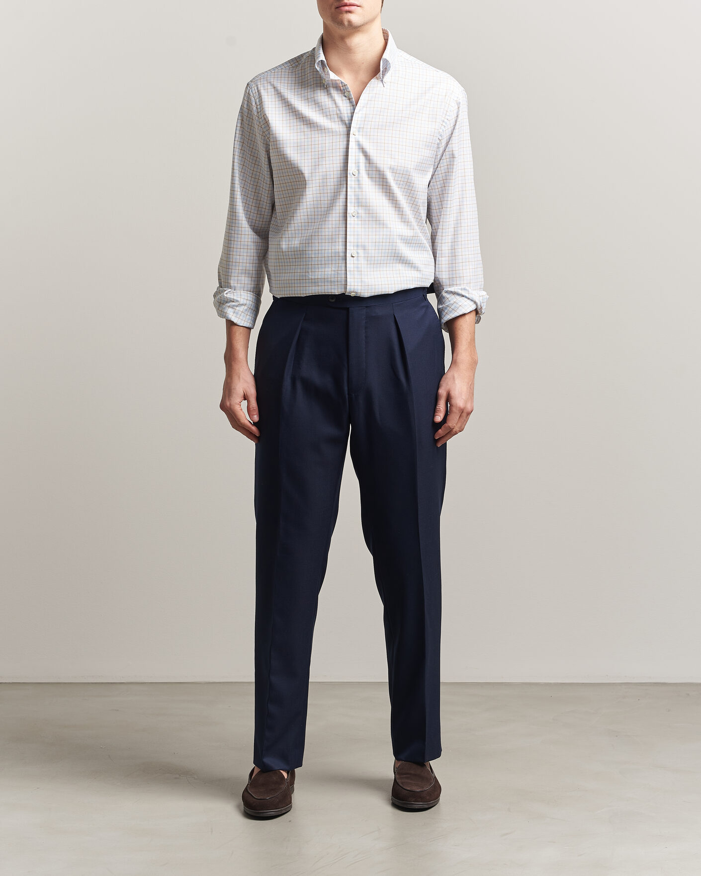 Hombres | Camisas | Stenströms | Regular Fit Checked Oxford Shirt Blue
