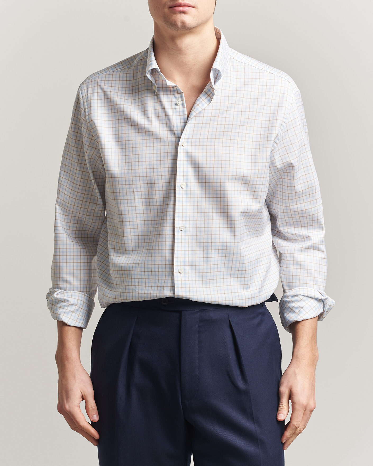 Hombres | Camisas | Stenströms | Regular Fit Checked Oxford Shirt Blue